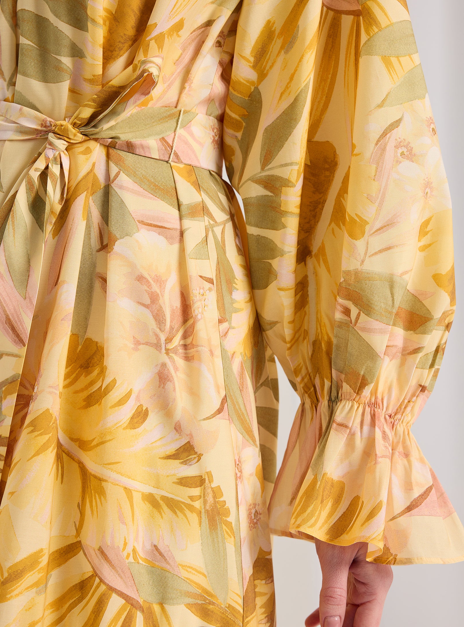 Yellow Floral Belted Maxi Dress - Store WF