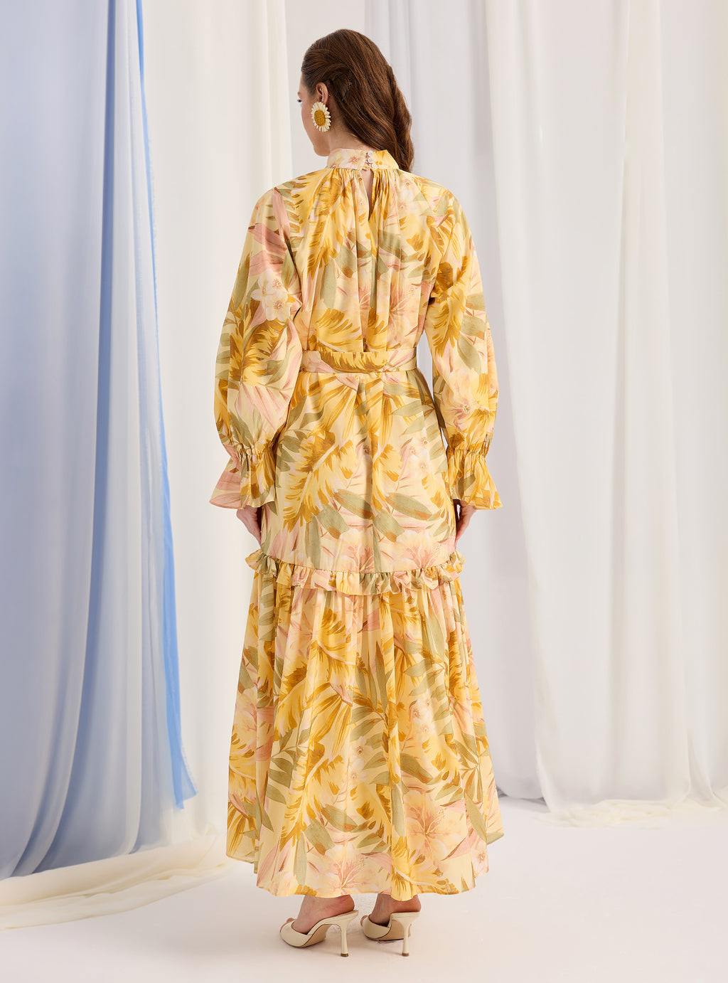 Yellow Floral Belted Maxi Dress - Store WF