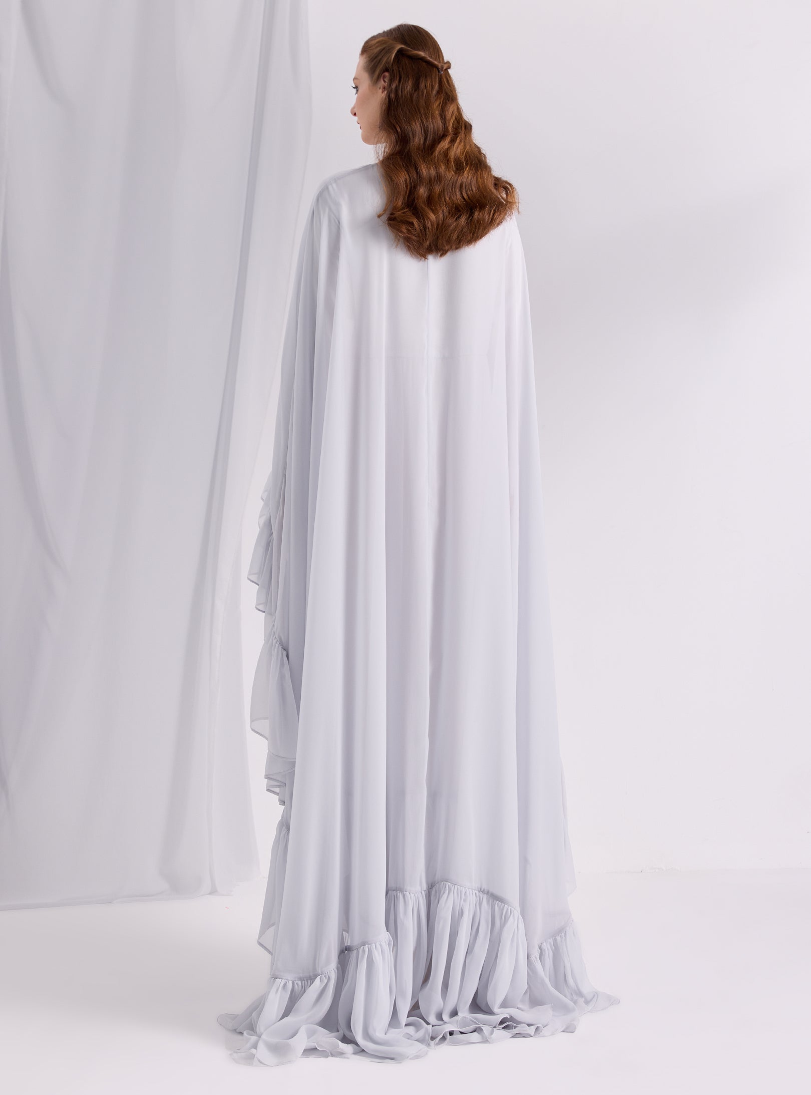 Ice Blue Ruffled Maxi Cape Dress - Store WF