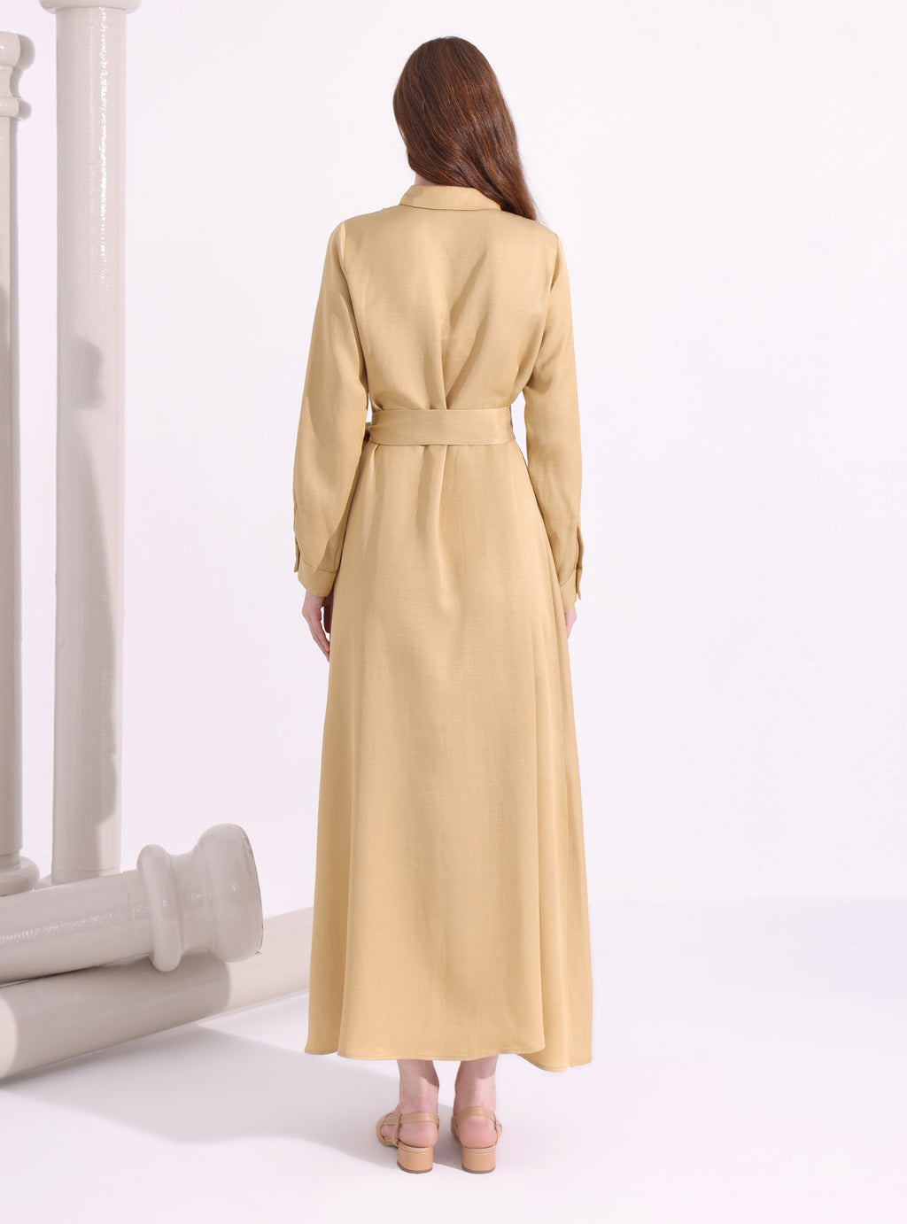 Shirt Neck Belted Maxi Dress - Store WF