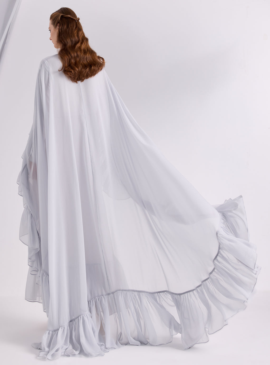 Ice Blue Ruffled Maxi Cape Dress - Store WF