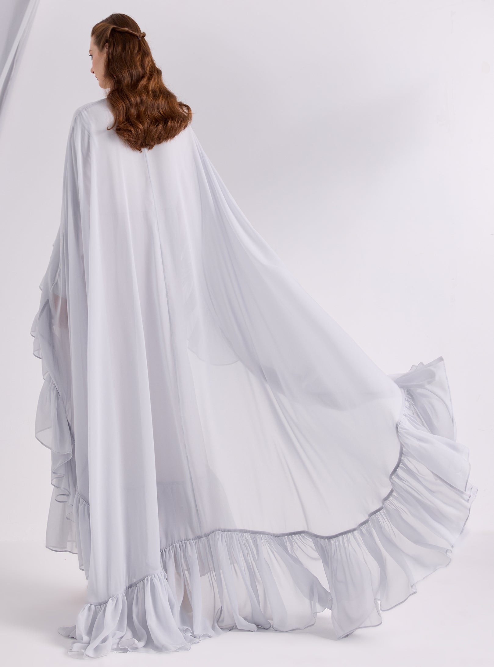 Ice Blue Ruffled Maxi Cape Dress - Store WF