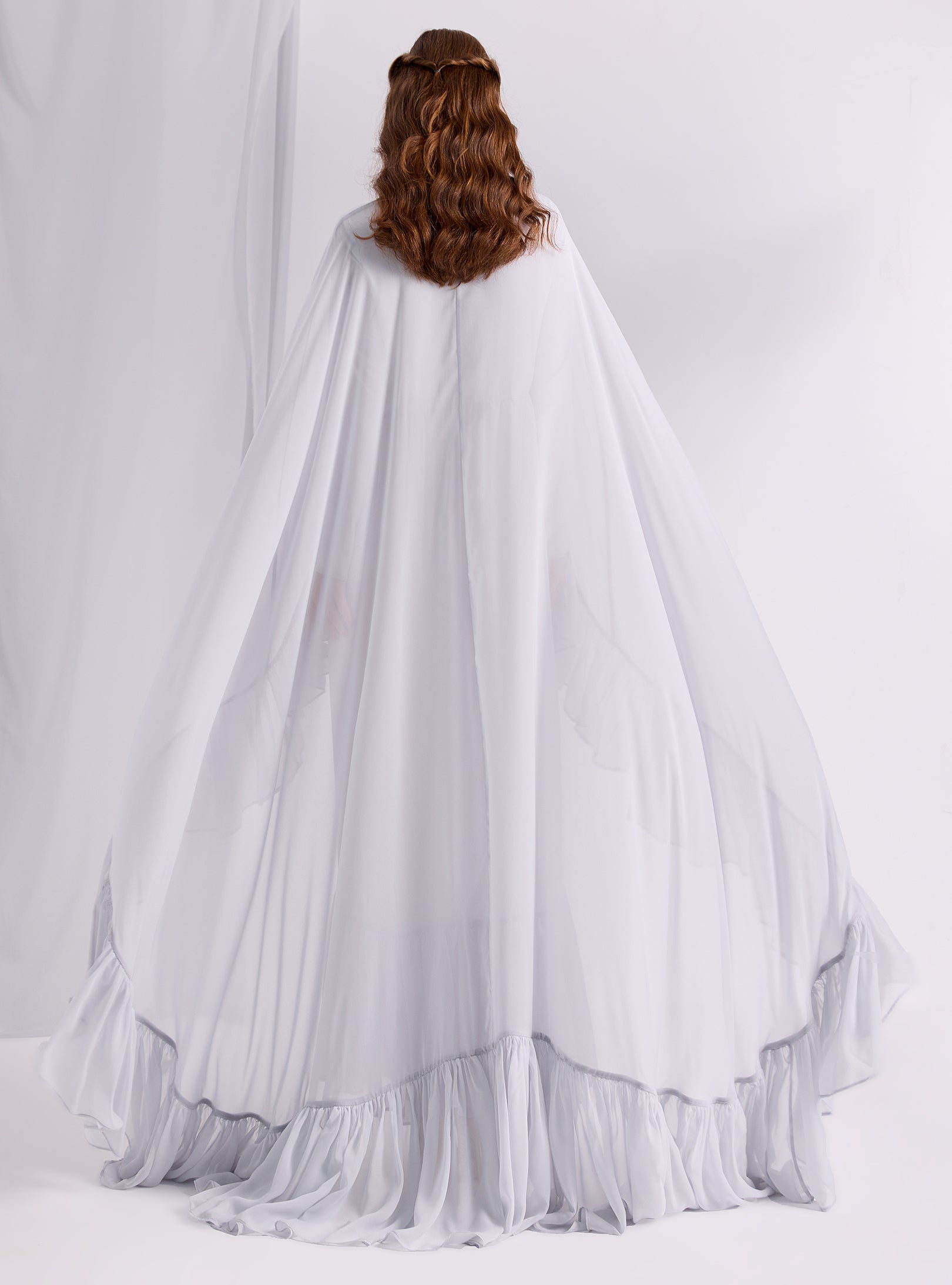 Ice Blue Ruffled Maxi Cape Dress - Store WF