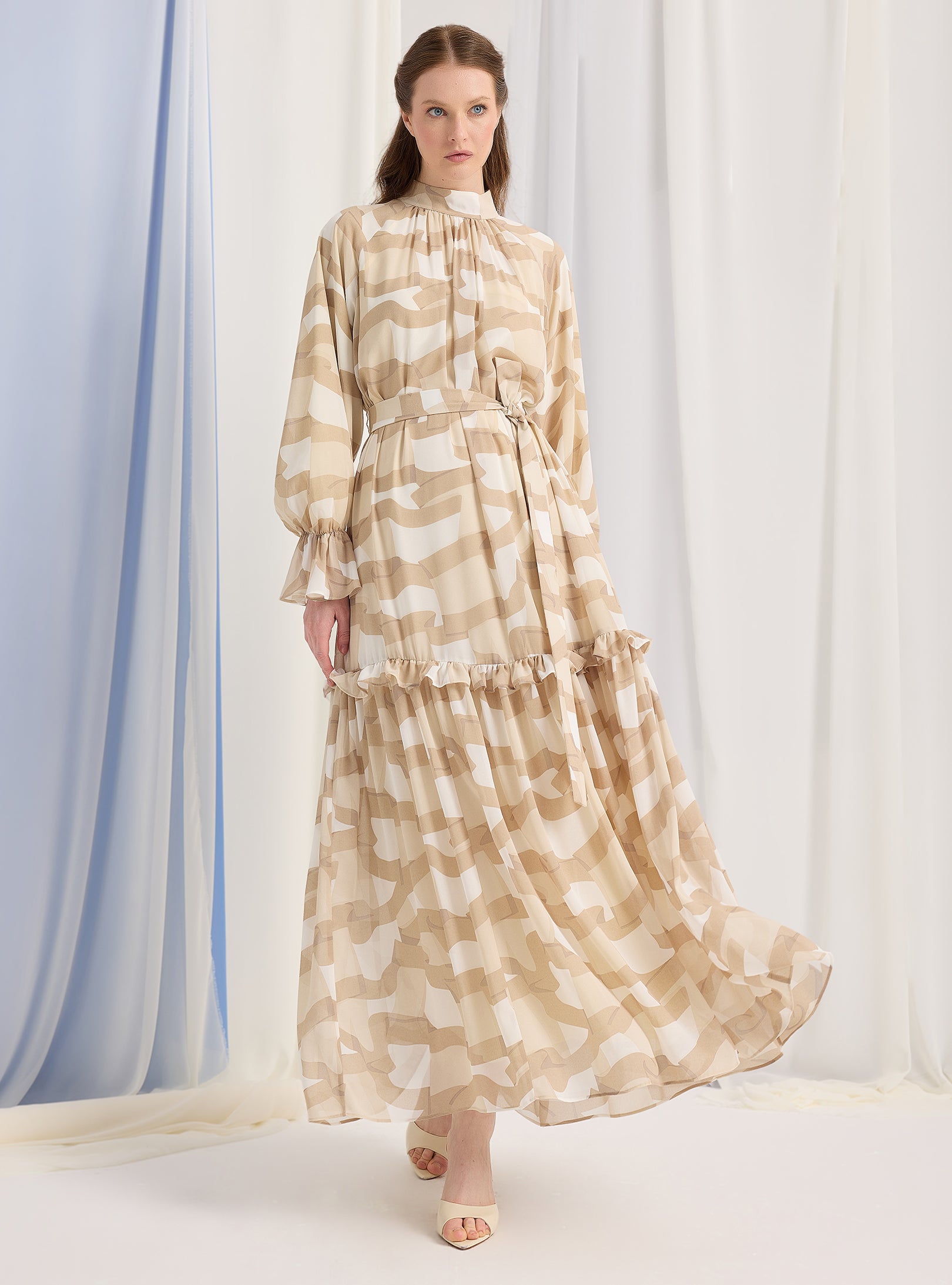 Cream Beige Printed Maxi Dress - Store WF