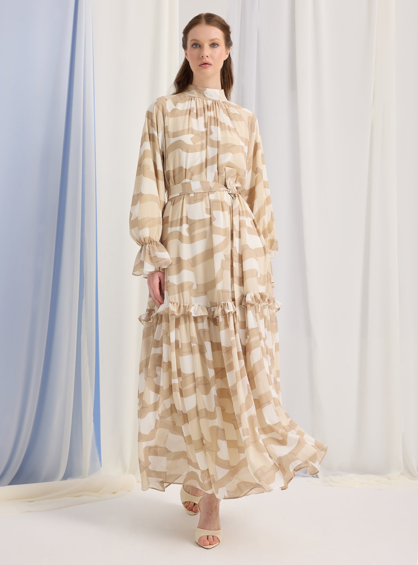 Cream Beige Printed Maxi Dress - Store WF