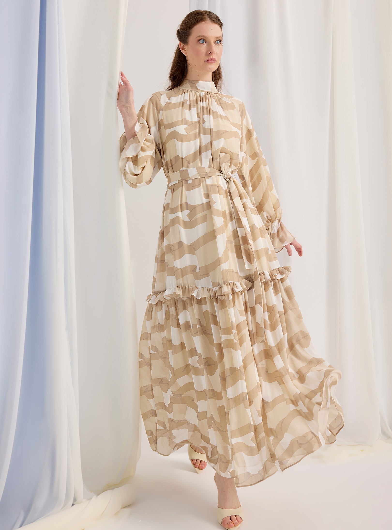 Cream Beige Printed Maxi Dress - Store WF