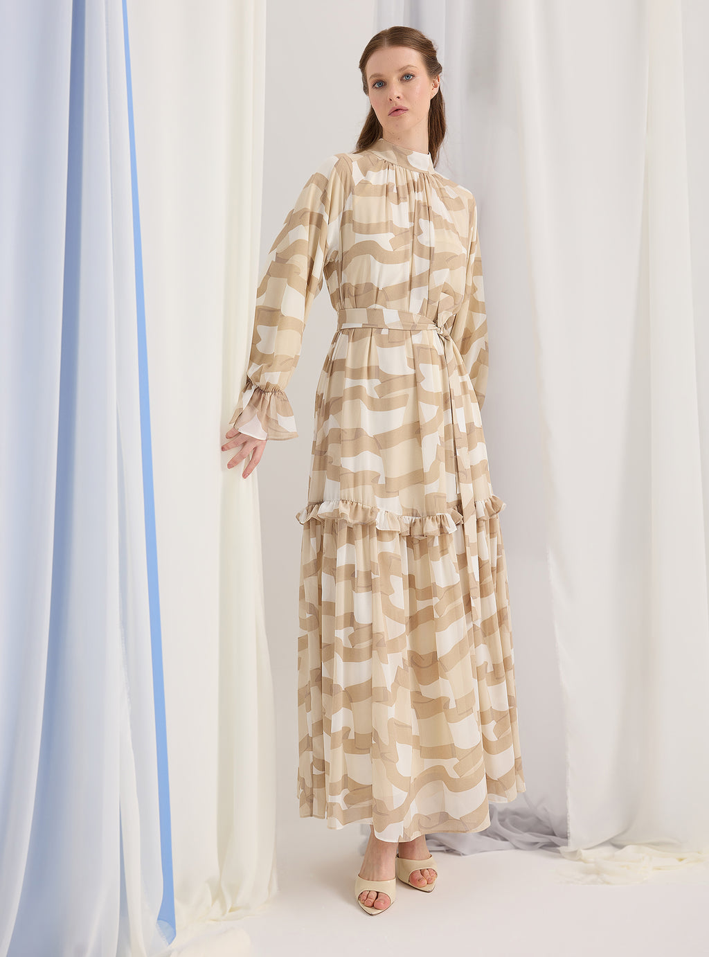 Cream Beige Printed Maxi Dress - Store WF