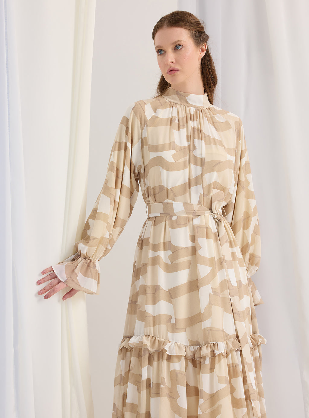 Cream Beige Printed Maxi Dress - Store WF