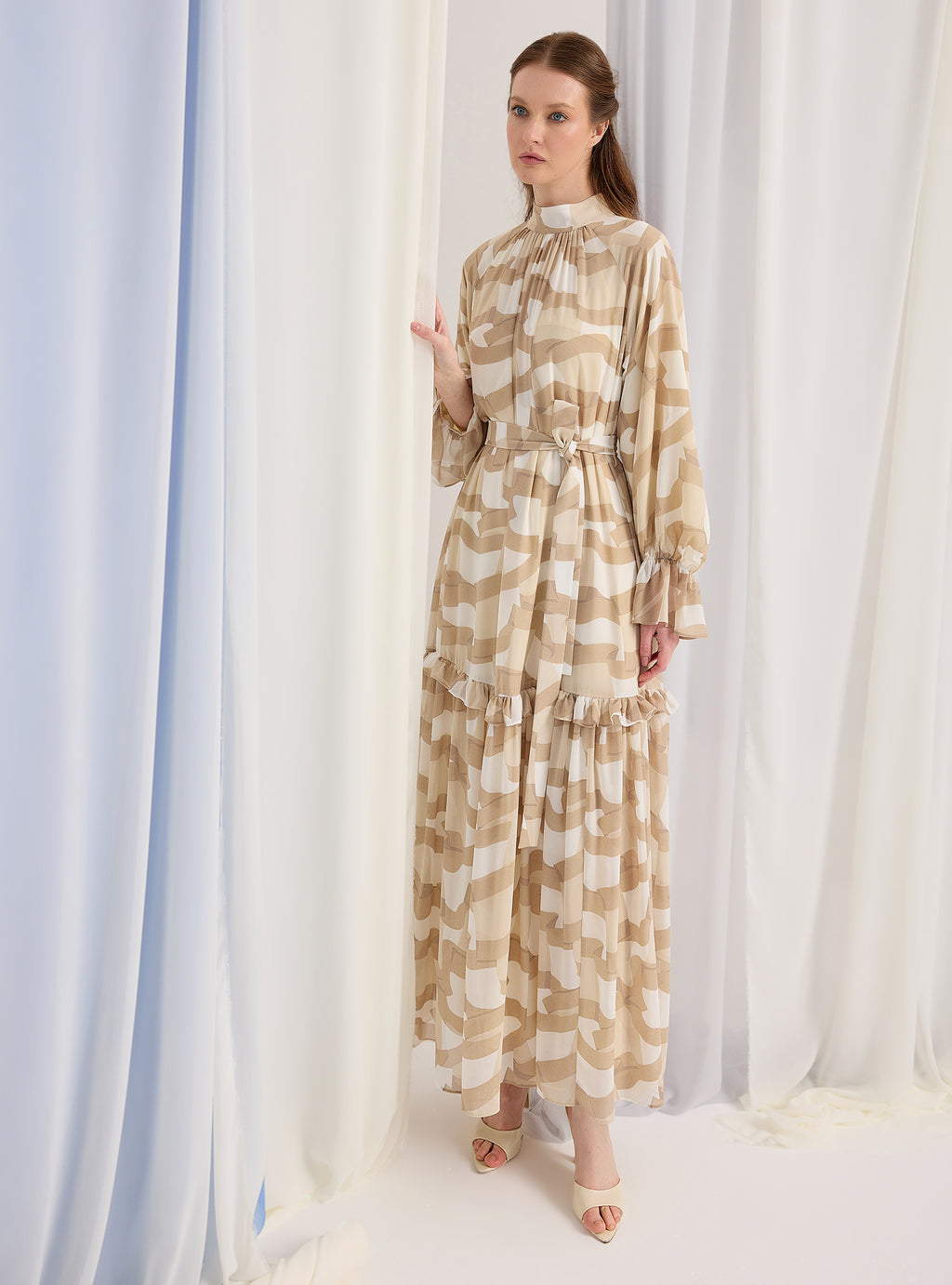 Cream Beige Printed Maxi Dress - Store WF