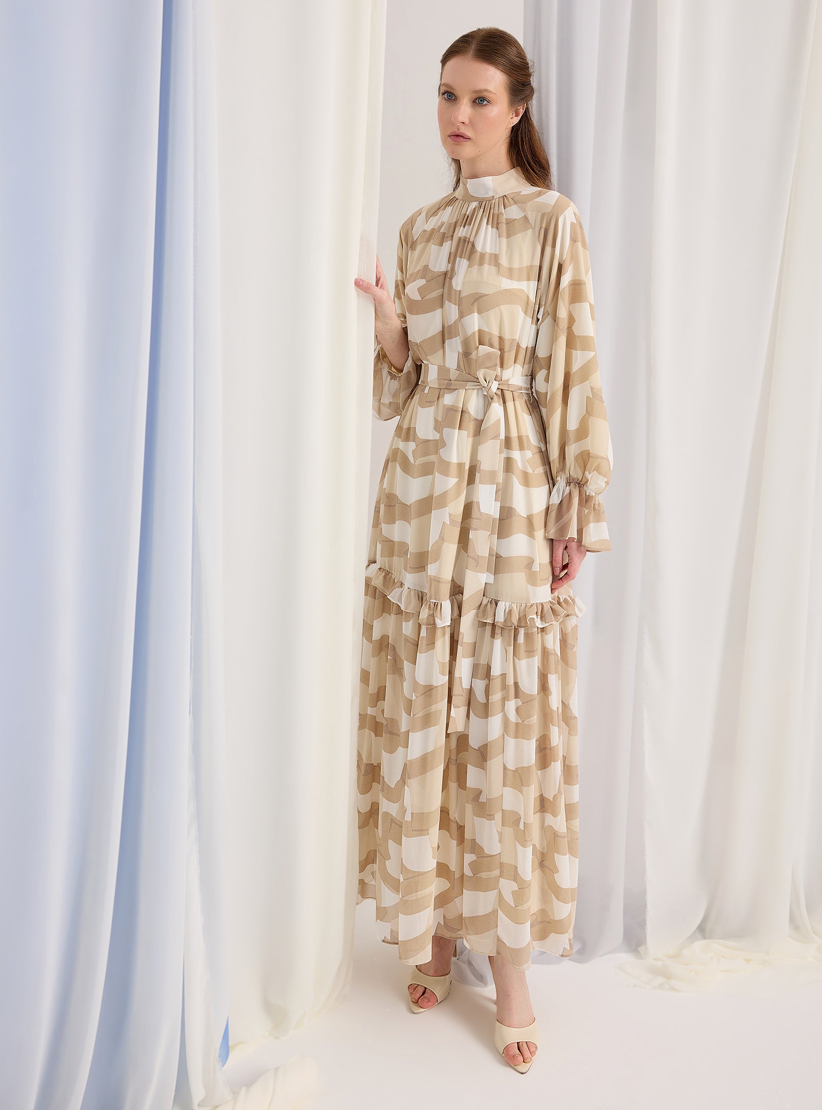 Cream Beige Printed Maxi Dress - Store WF
