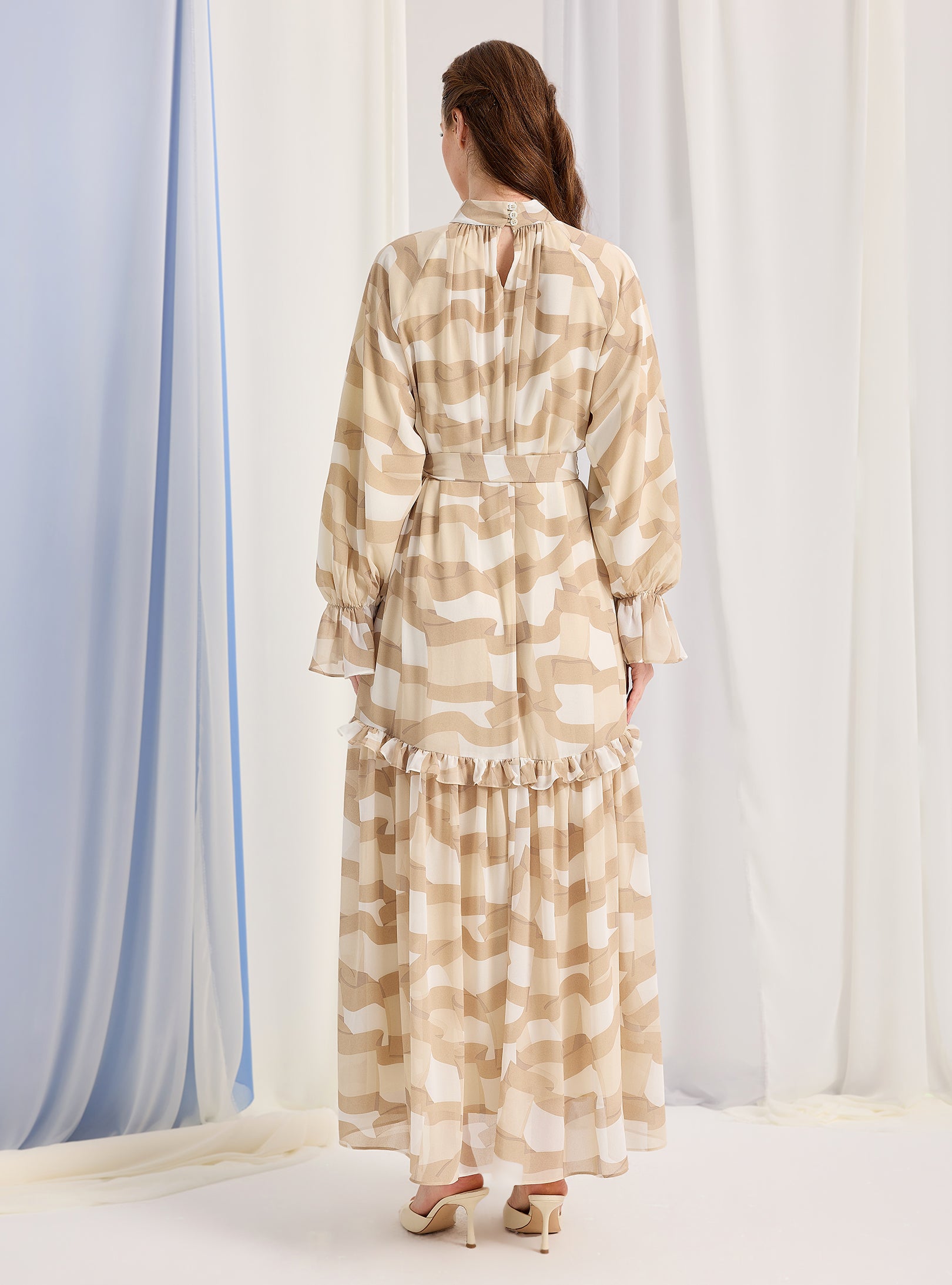 Cream Beige Printed Maxi Dress - Store WF