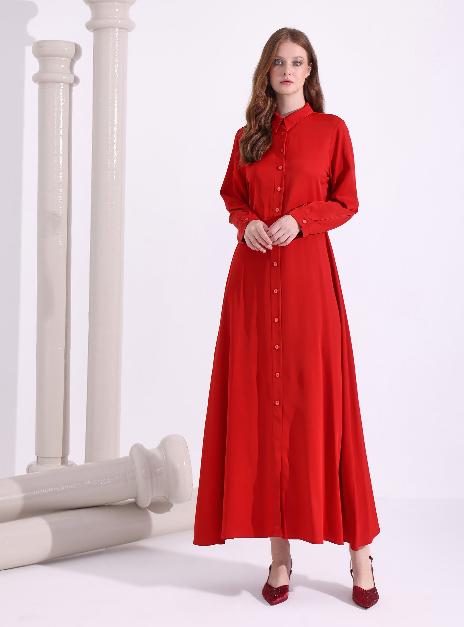 Red Maxi Belted Dress - Store WF