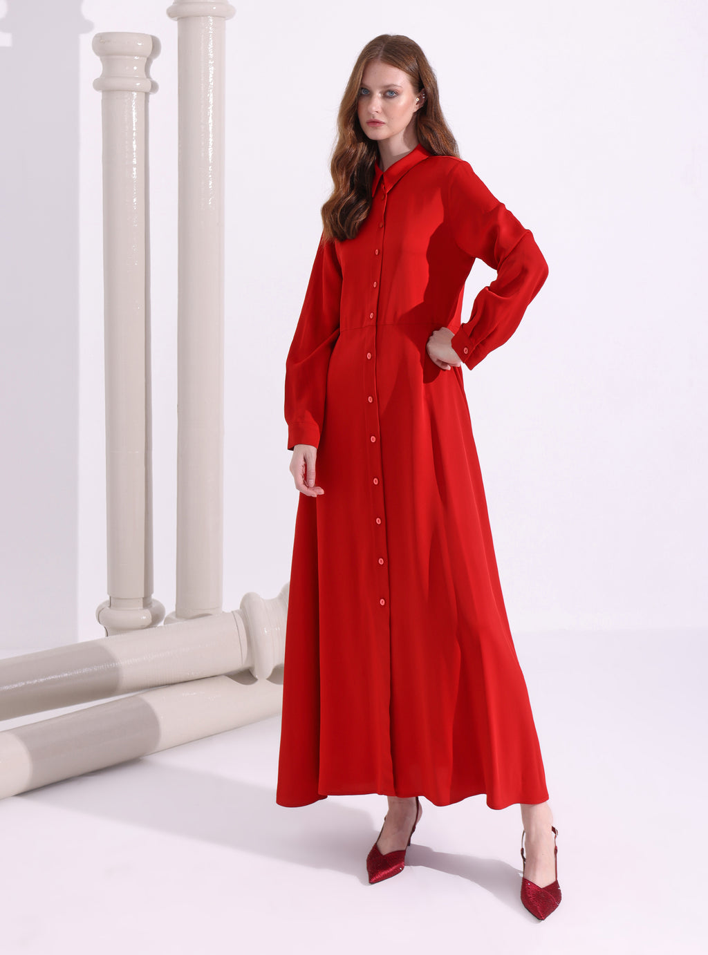 Red Maxi Belted Dress - Store WF
