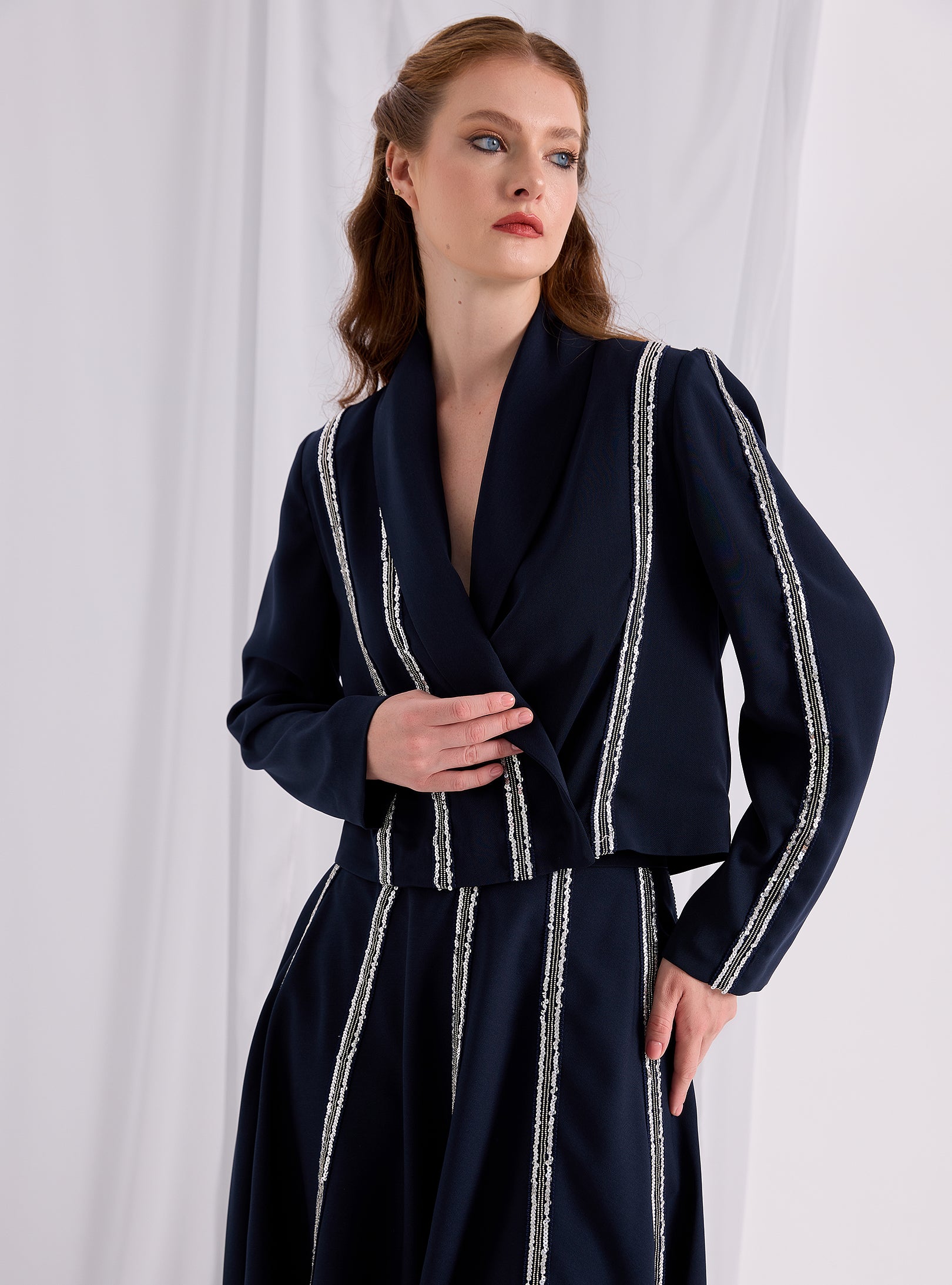 Sequin Piping Jacket & Skirt Set - Store WF