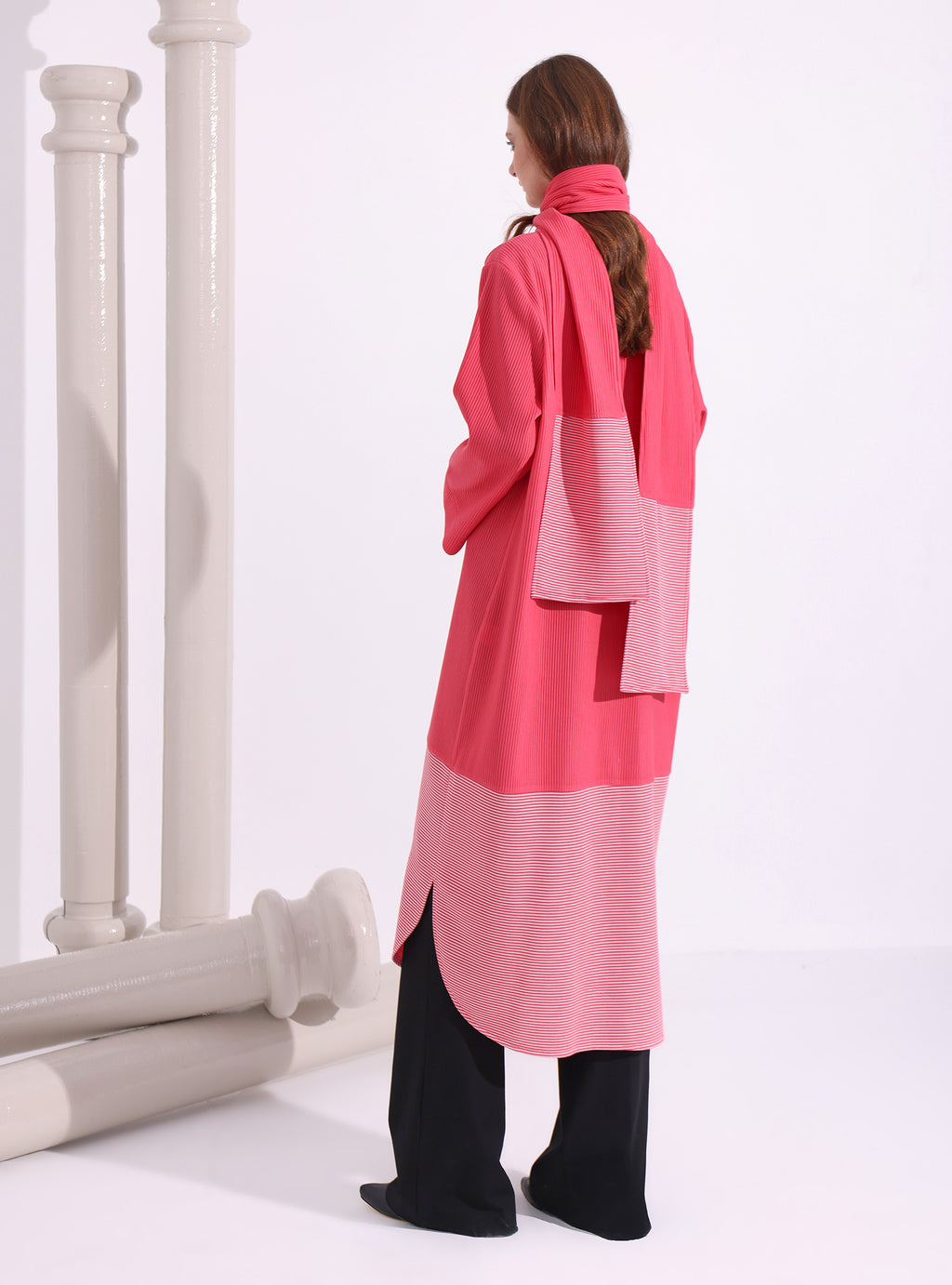 Pink Stripe Knitwear Jacket With Scarf - Store WF