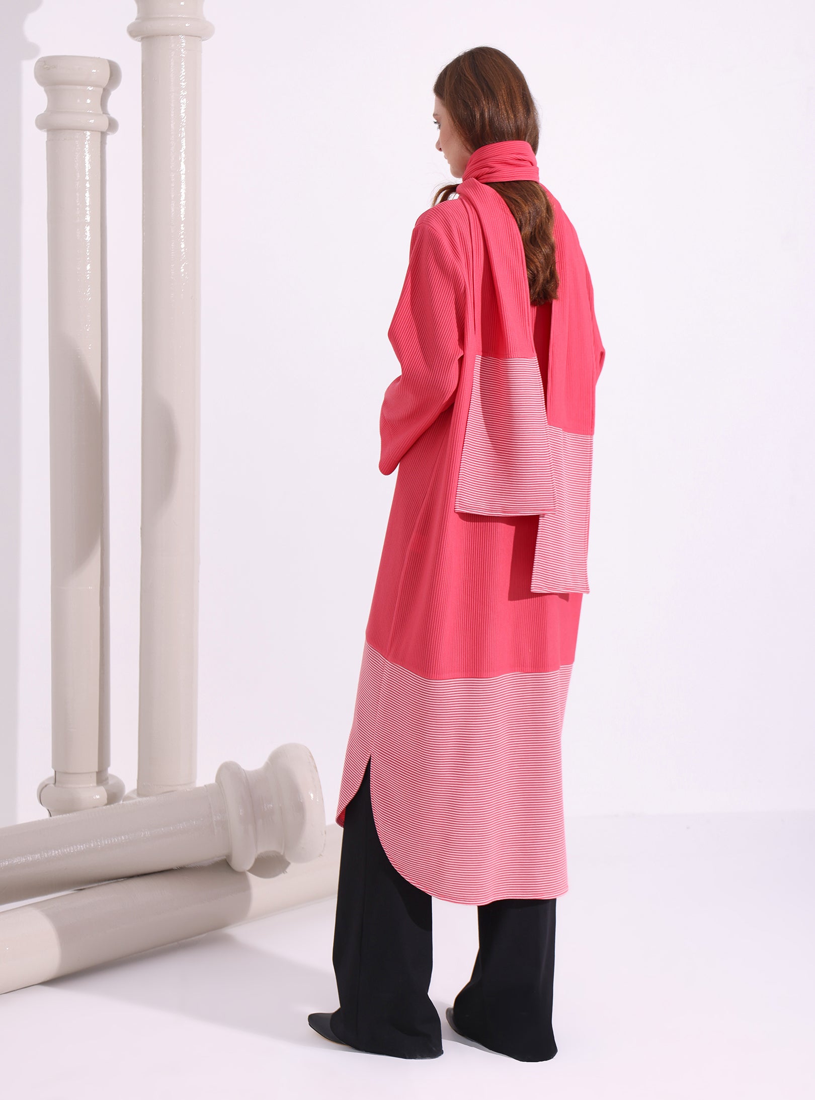 Pink Stripe Knitwear Jacket With Scarf - Store WF