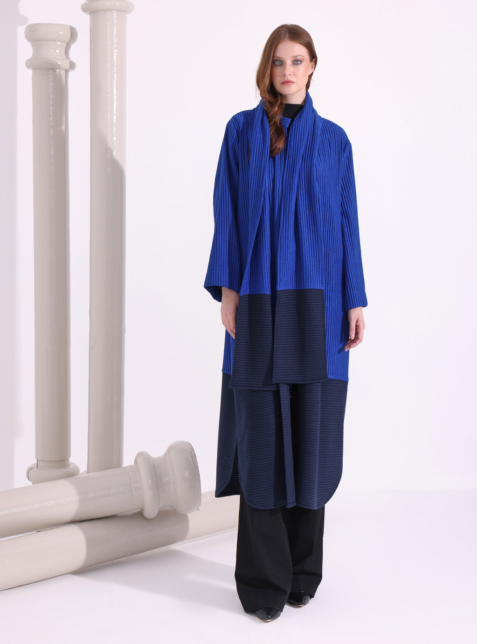 Blue Knitwear Jacket With Scarf - Store WF