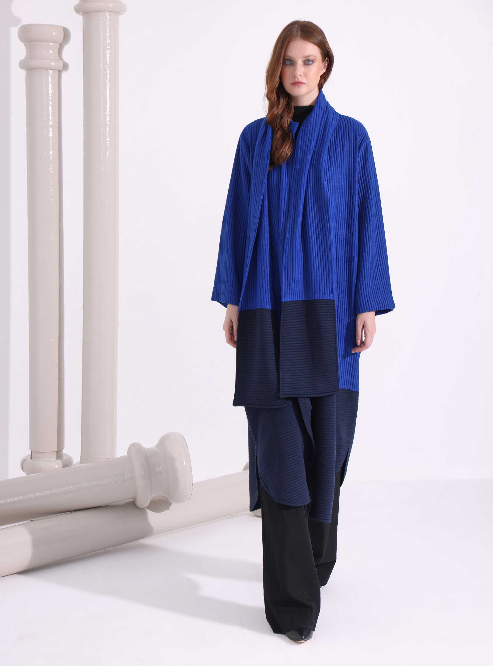 Blue Knitwear Jacket With Scarf - Store WF