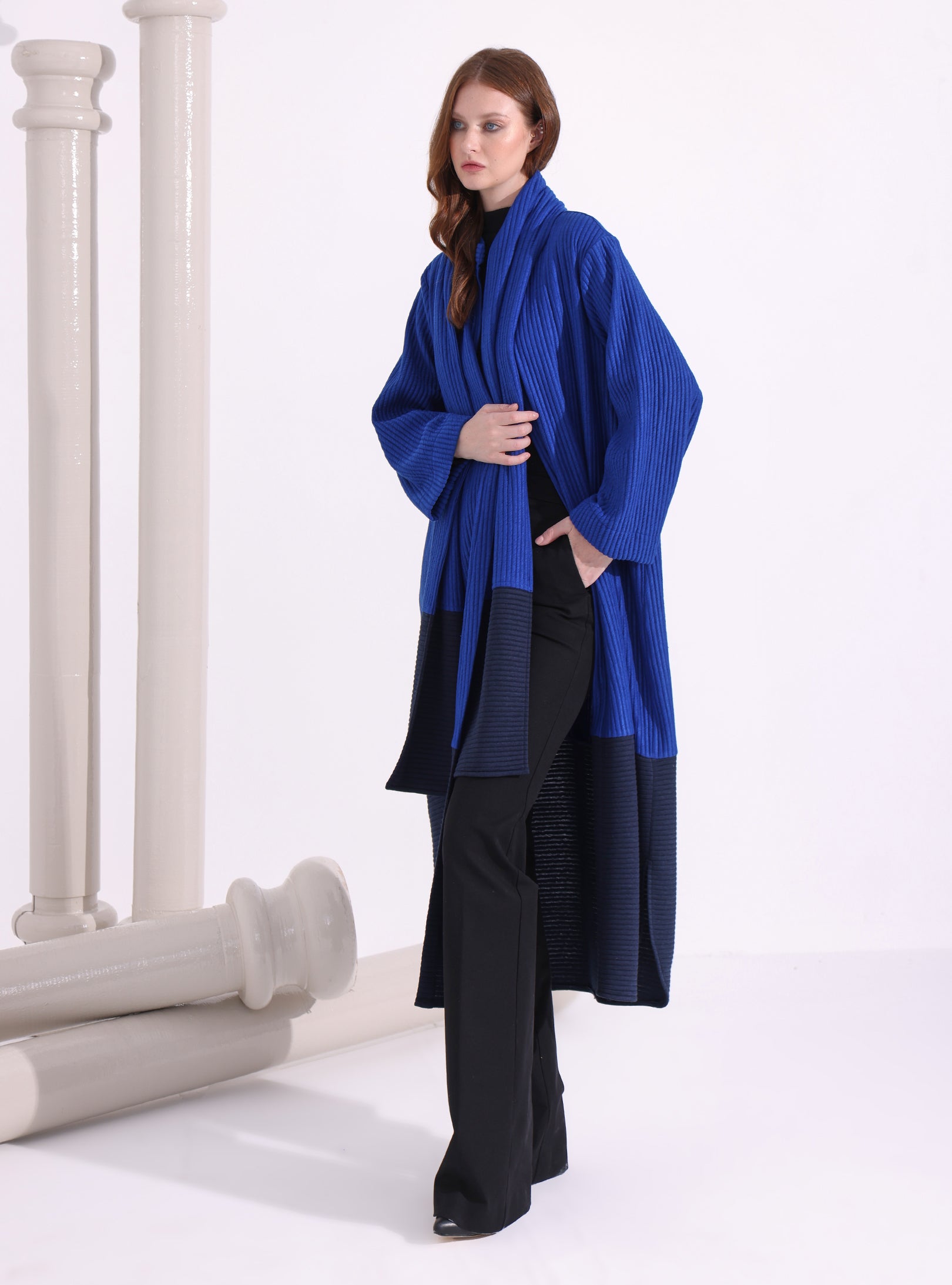 Blue Knitwear Jacket With Scarf - Store WF