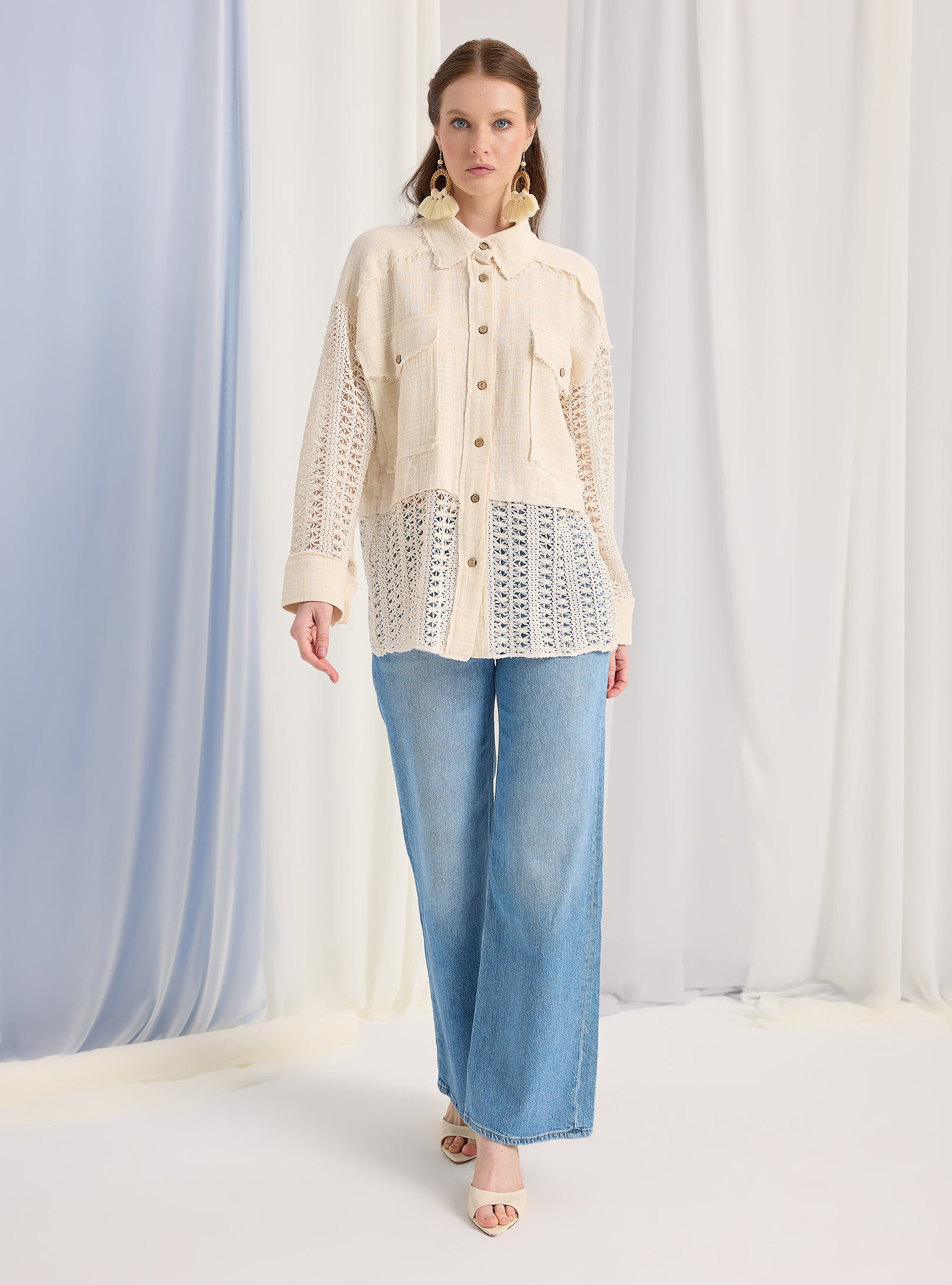 Lace Detail Muslin Cotton Shirt - Store WF