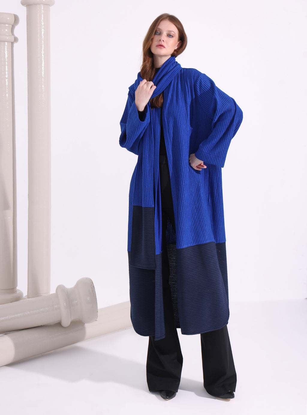 Blue Knitwear Jacket With Scarf - Store WF