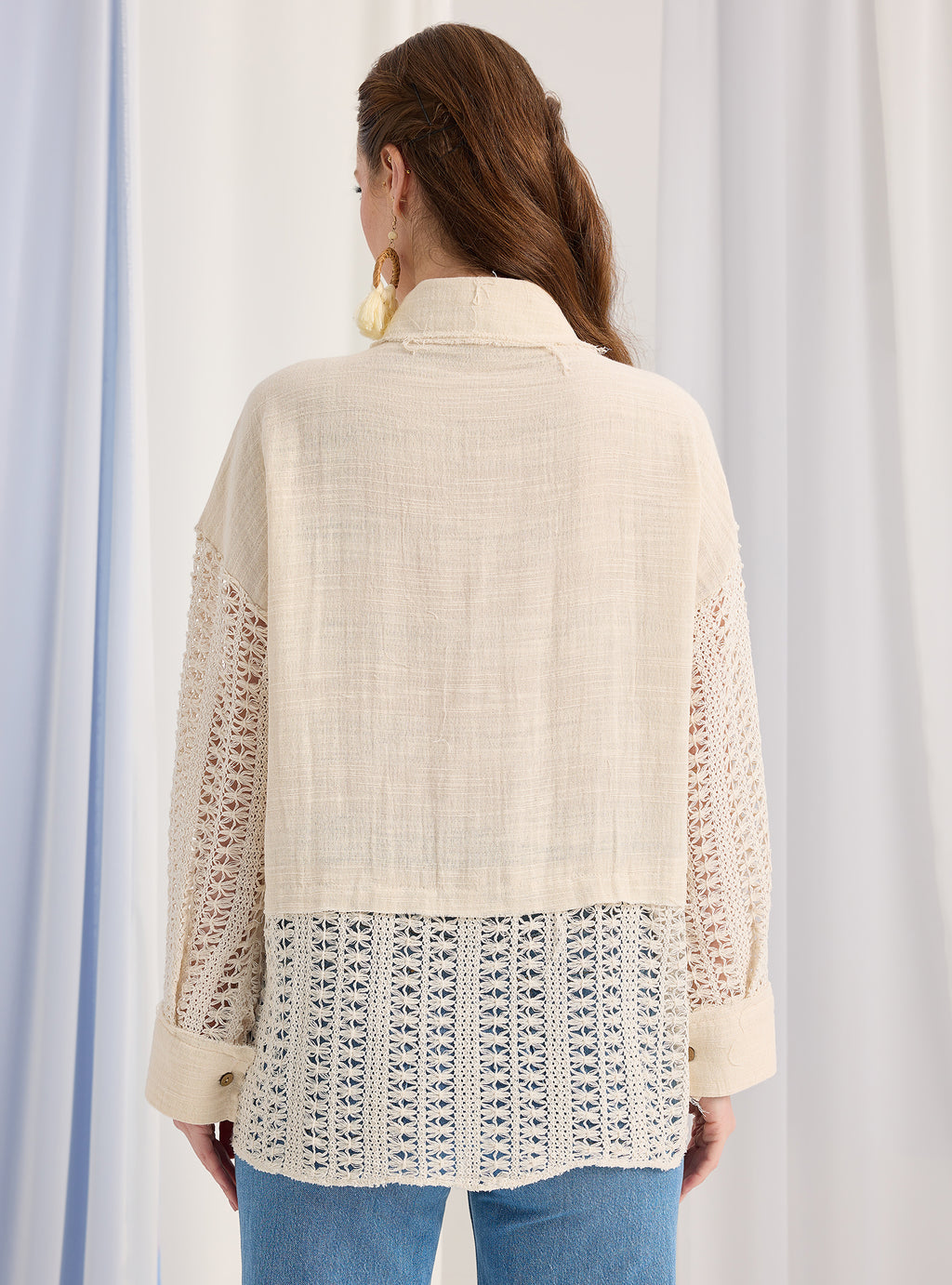 Lace Detail Muslin Cotton Shirt - Store WF