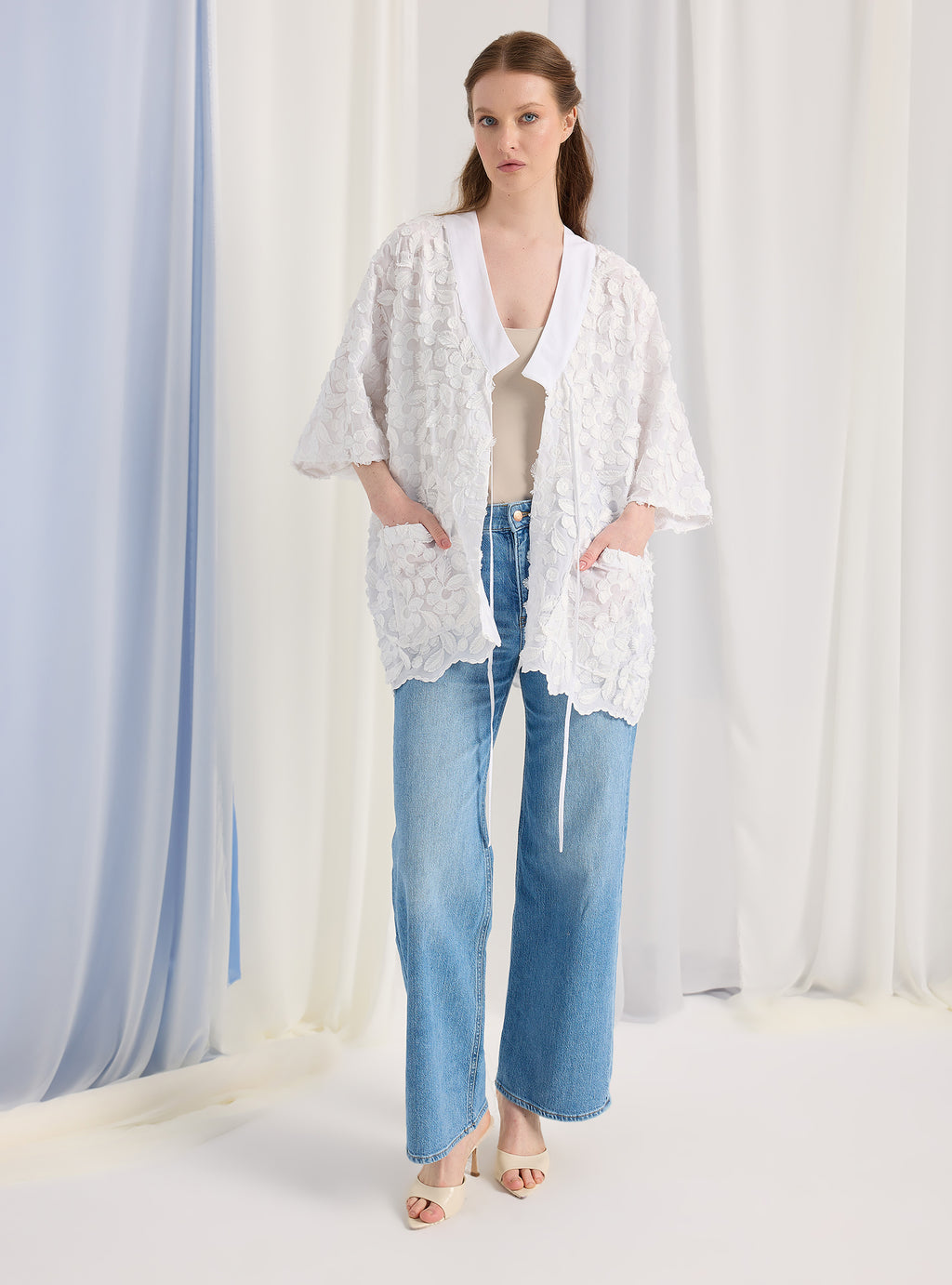 Embroidery White Kimono - Store WF