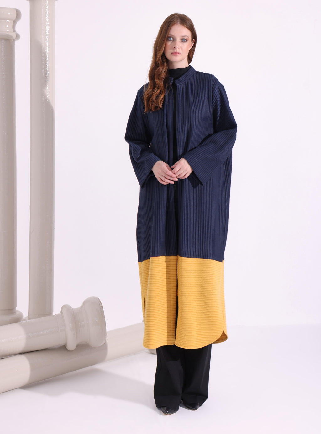 Navy Stripe Knitwear Jacket With Scarf - Store WF
