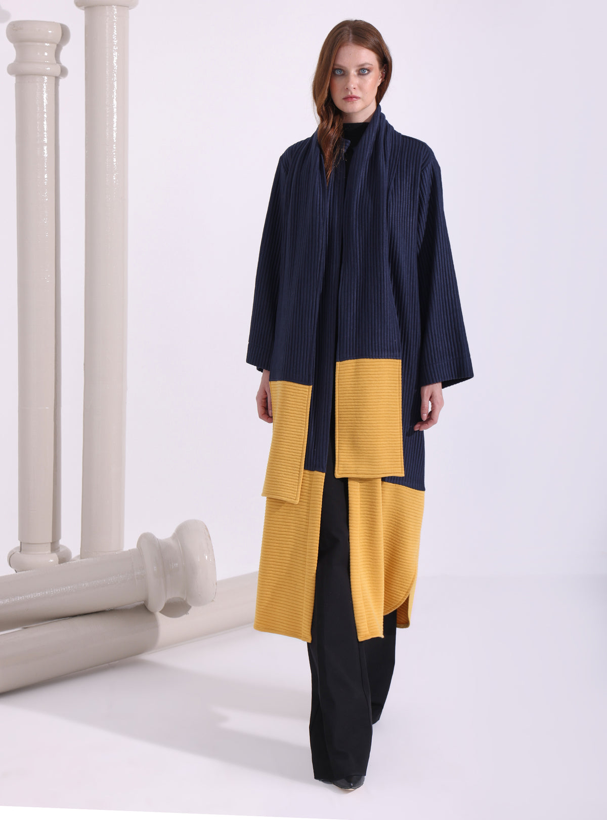 Navy Stripe Knitwear Jacket With Scarf - Store WF