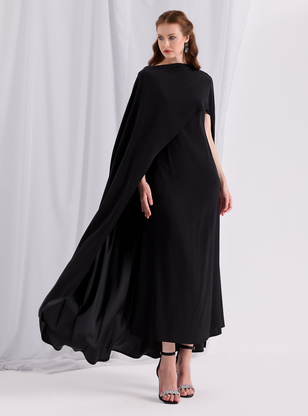 black dress and cape Ayden Sequin Sleeve Maxi Frock Frill Machine washable Jovani 39957 Fitted Long Beaded