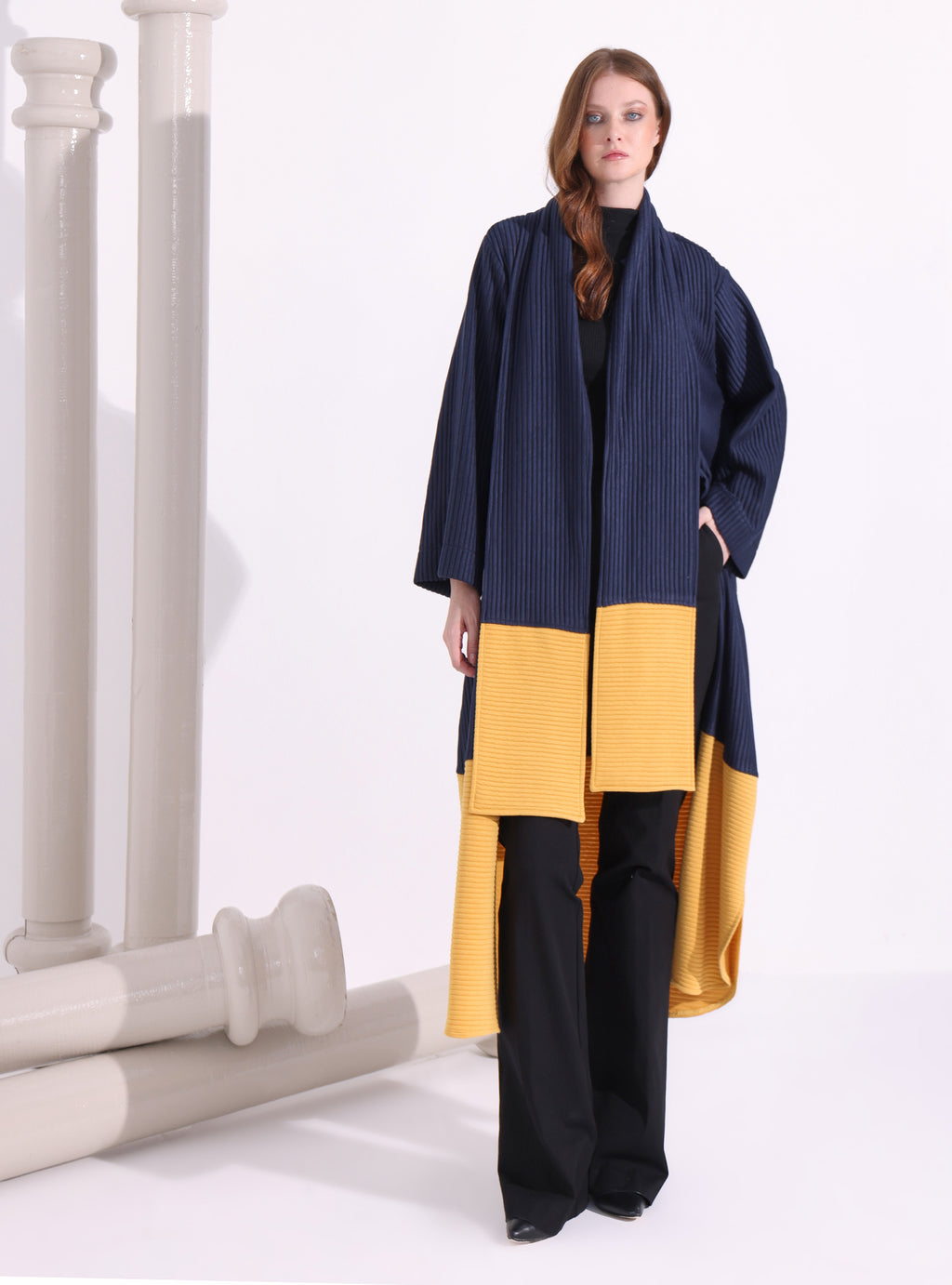 Navy Stripe Knitwear Jacket With Scarf - Store WF
