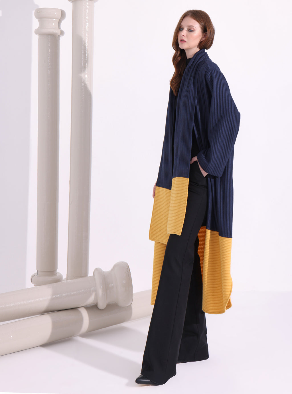 Navy Stripe Knitwear Jacket With Scarf - Store WF