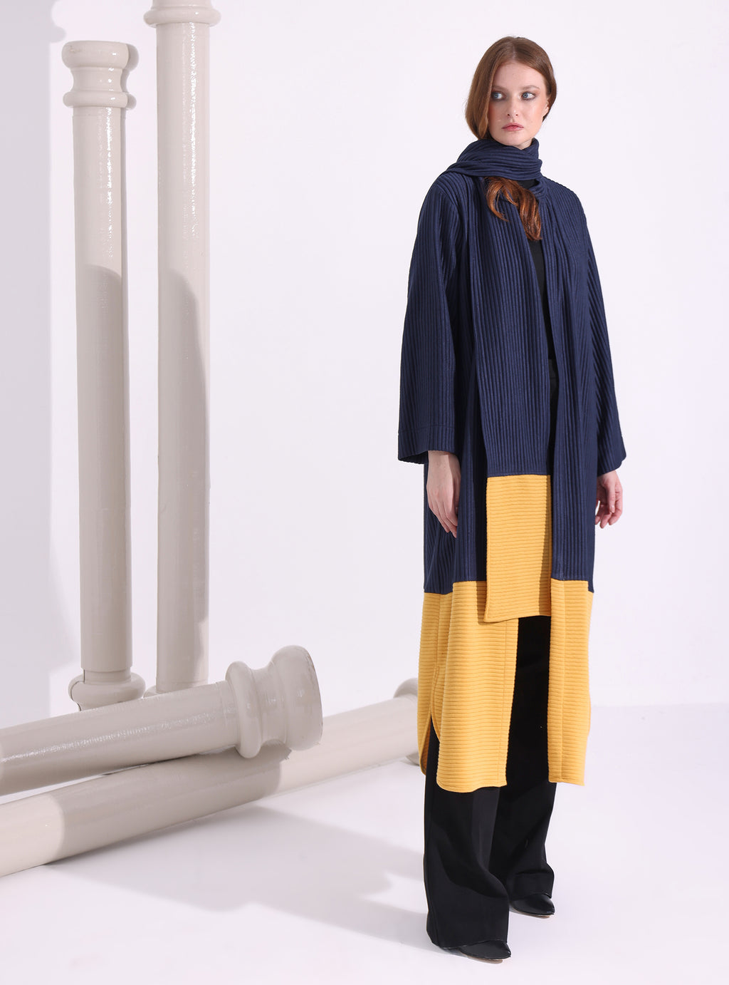 Navy Stripe Knitwear Jacket With Scarf - Store WF