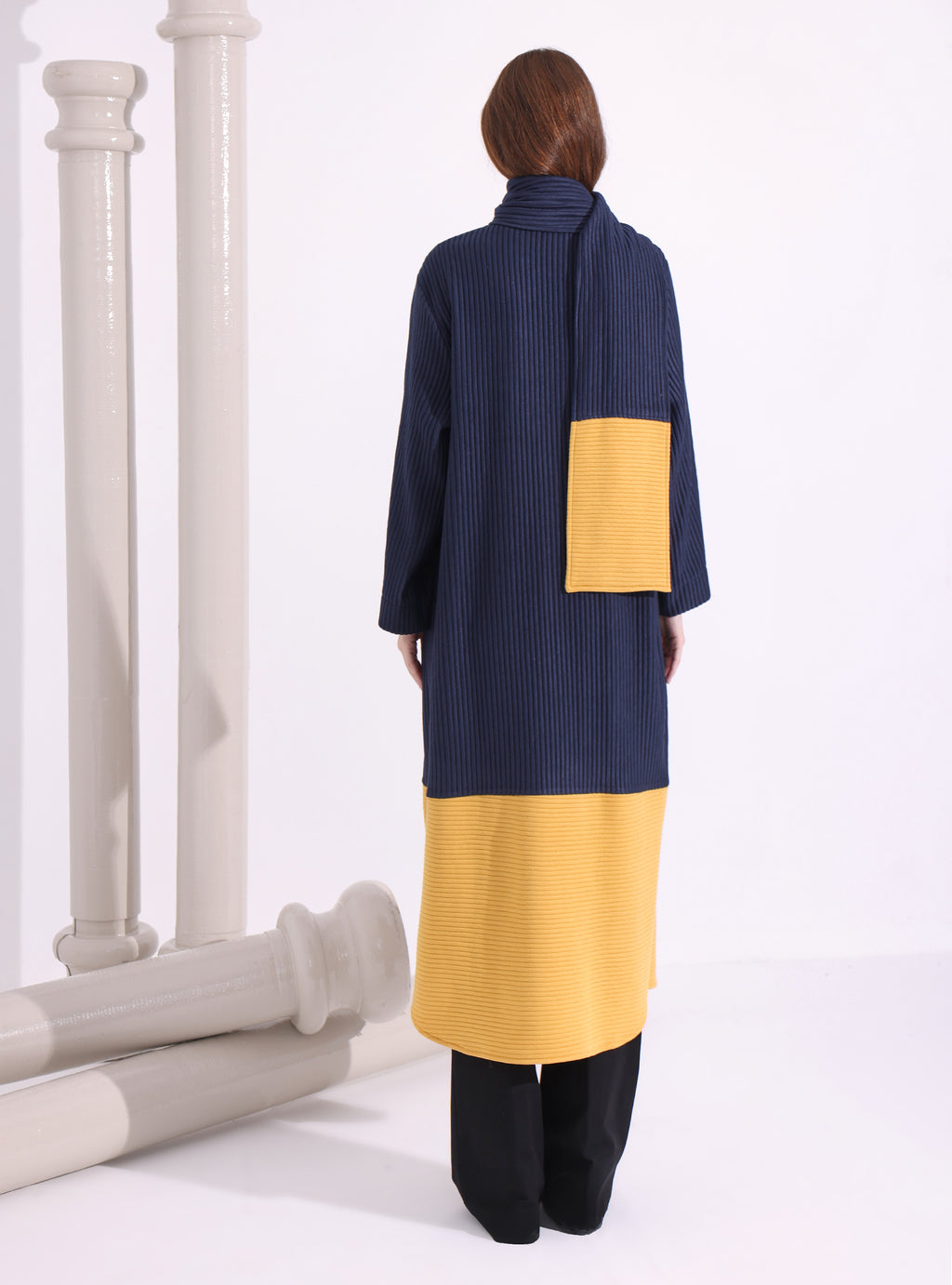 Navy Stripe Knitwear Jacket With Scarf - Store WF