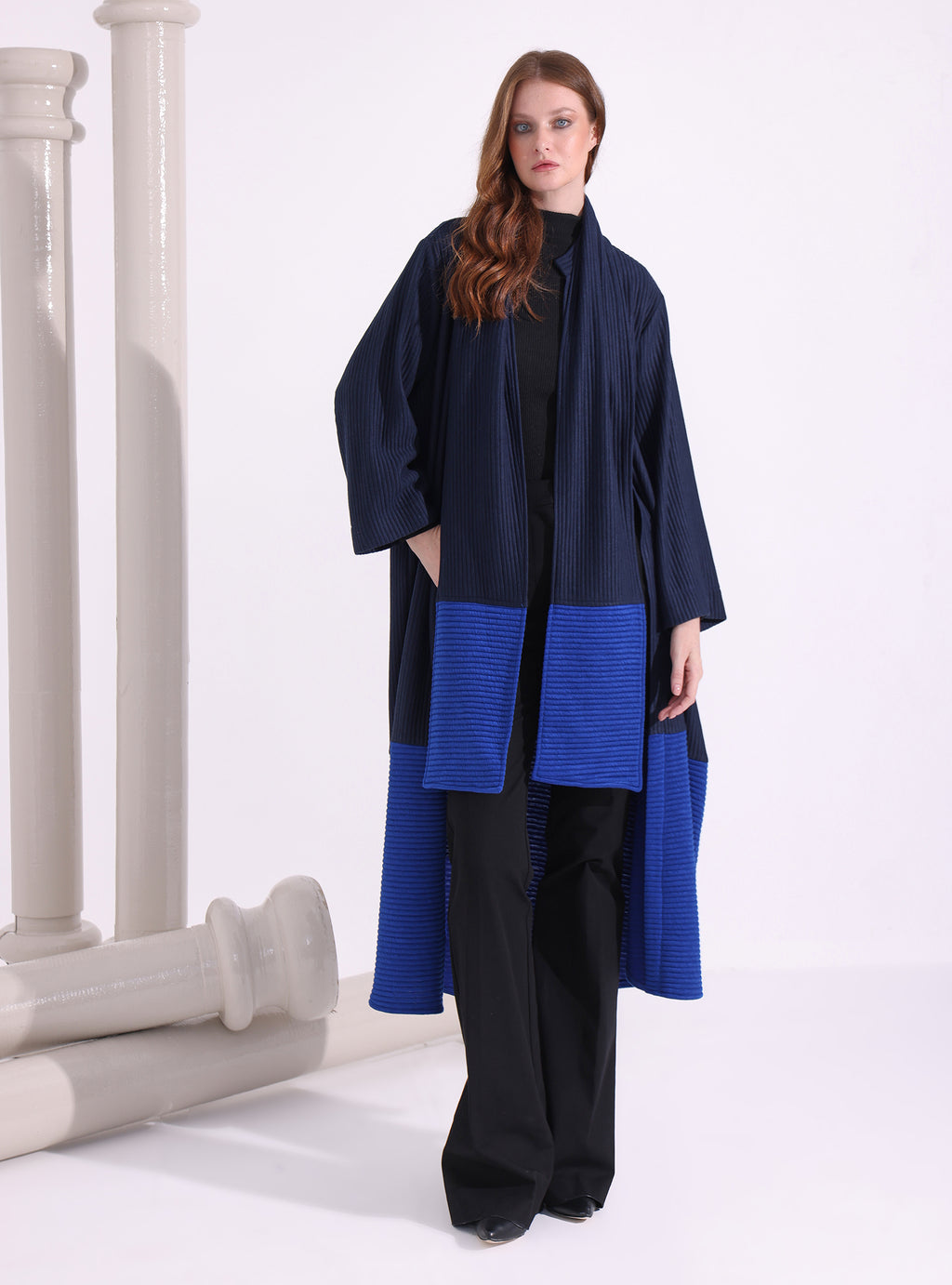 Long Stripe Knitwear Jacket With Scarf - Store WF