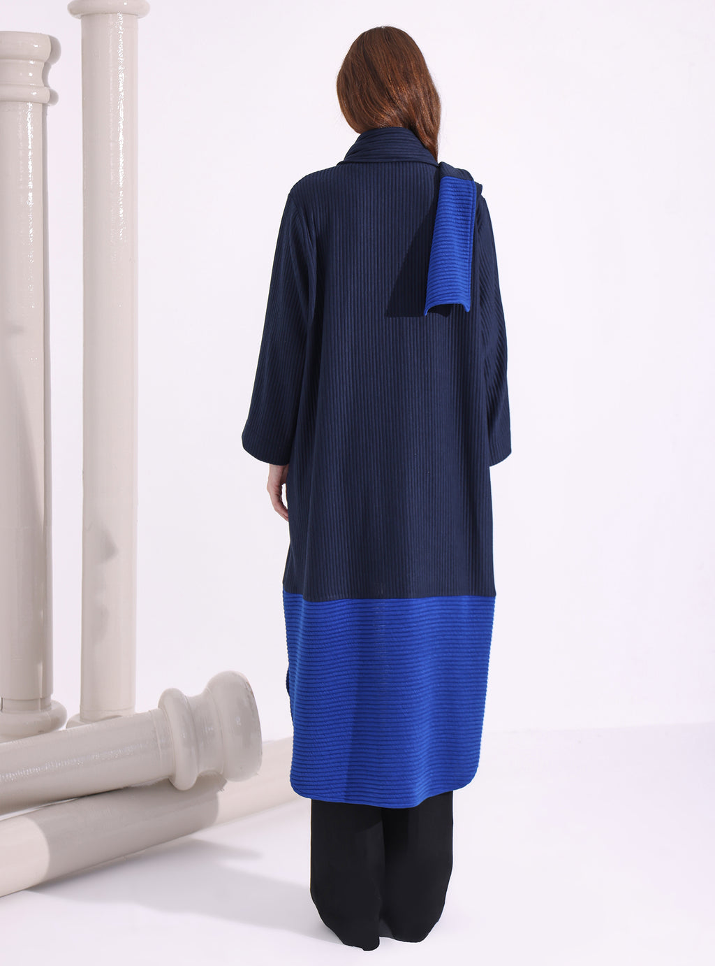 Long Stripe Knitwear Jacket With Scarf - Store WF