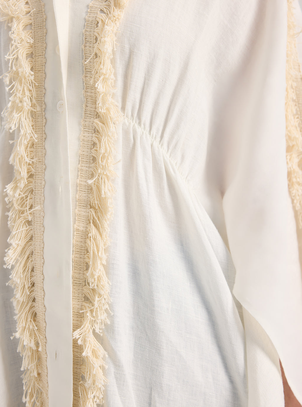 100% Washed Linen Cotton Tassel Shirt Kaftan Dress - Store WF