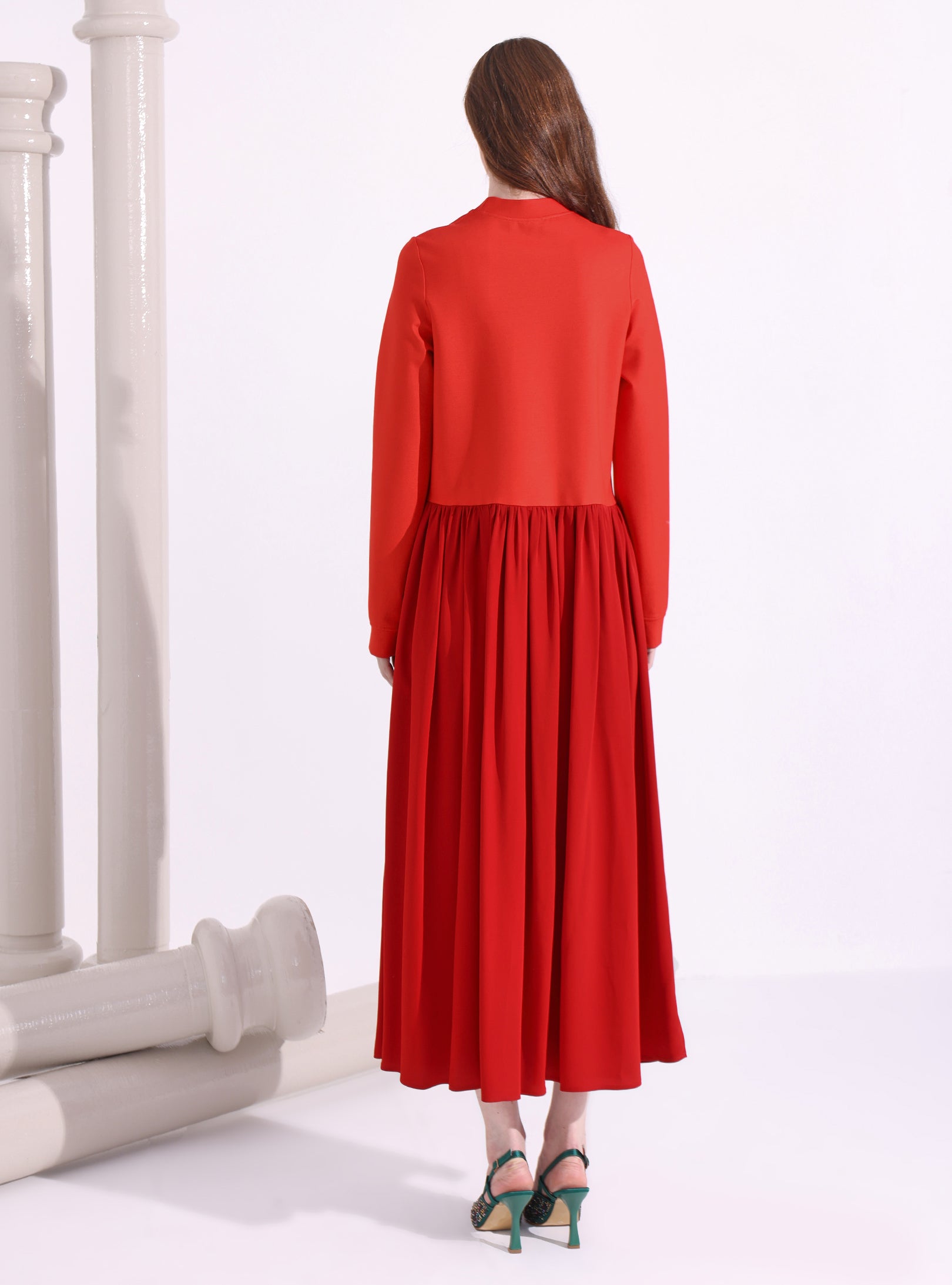 Red Maxi Dress with Knit Top - Store WF