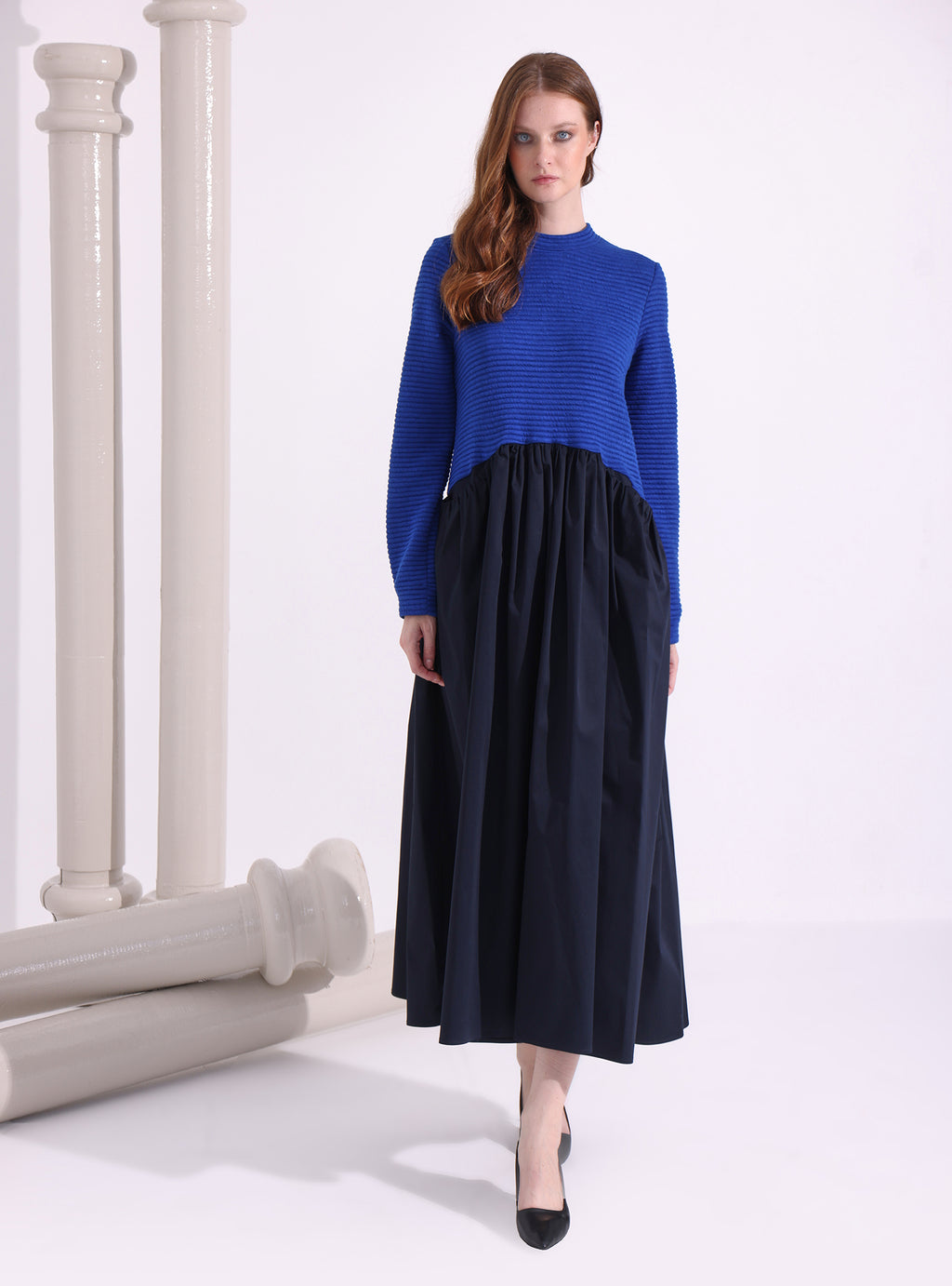 Blue-Navy Maxi Dress with Knit Top - Store WF