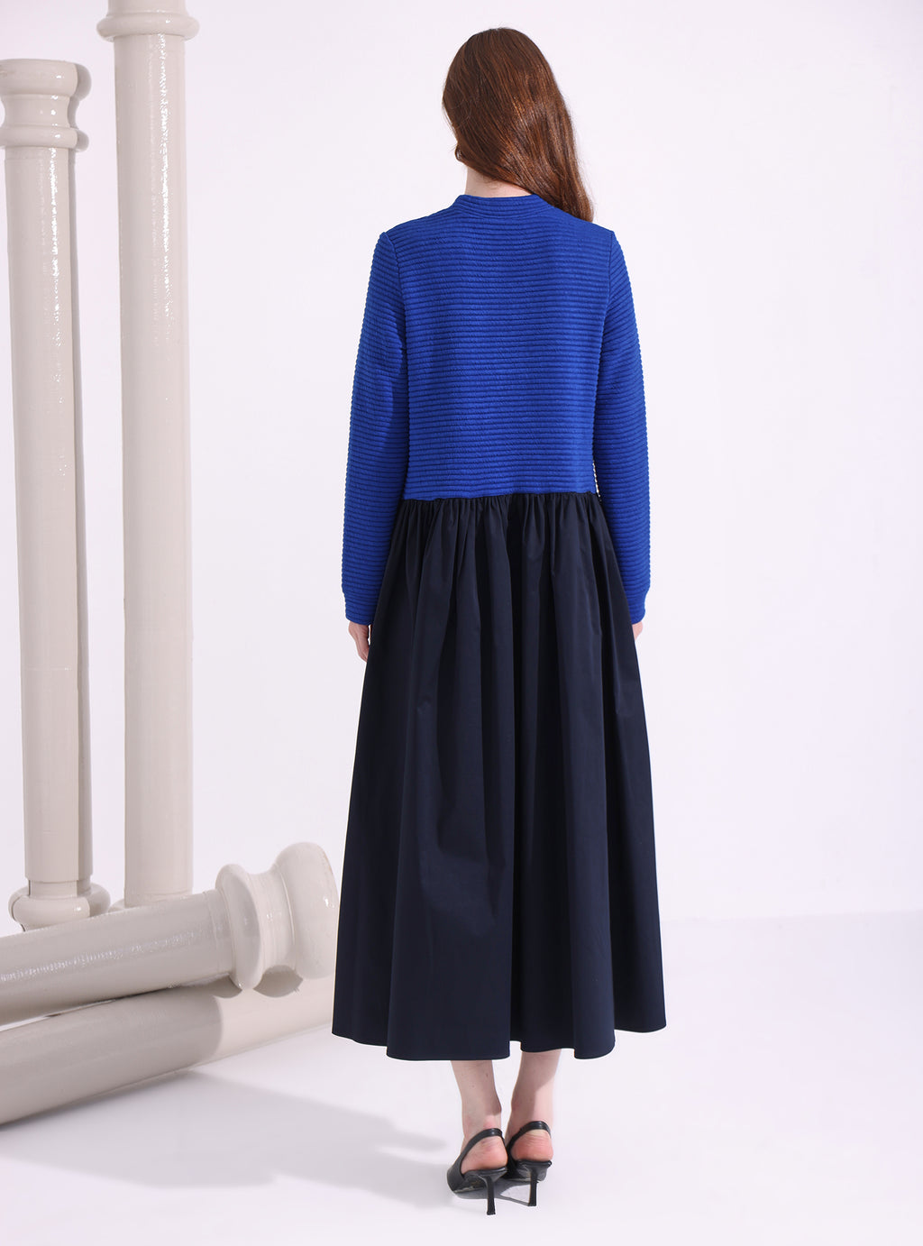 Blue-Navy Maxi Dress with Knit Top - Store WF