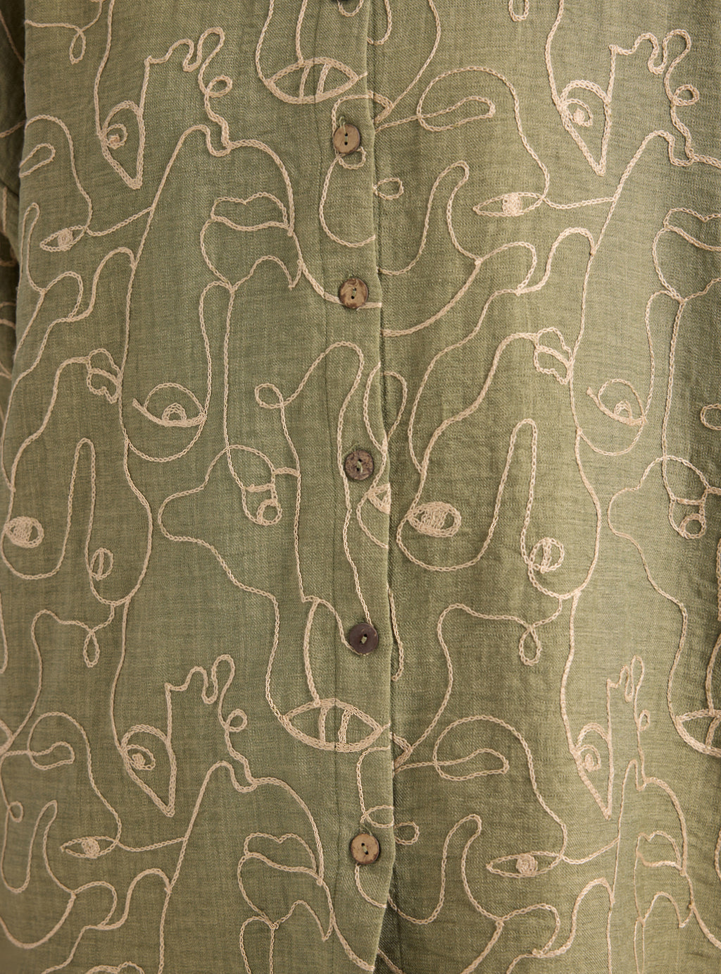 Khaki Embroidery Detailed Shirt & Trouser Set - Store WF