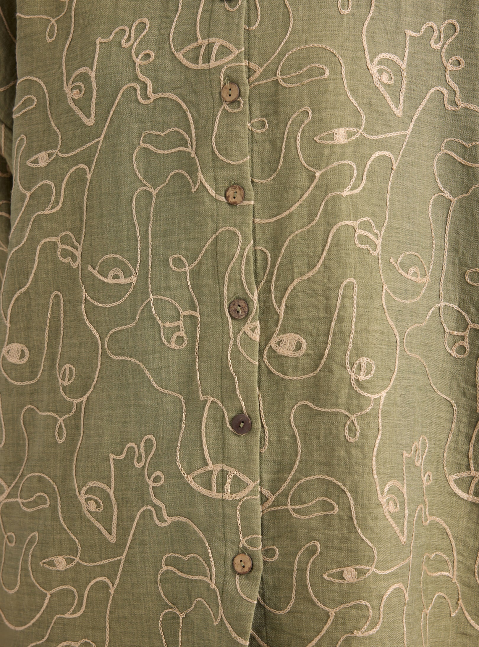 Khaki Embroidery Detailed Shirt & Trouser Set - Store WF