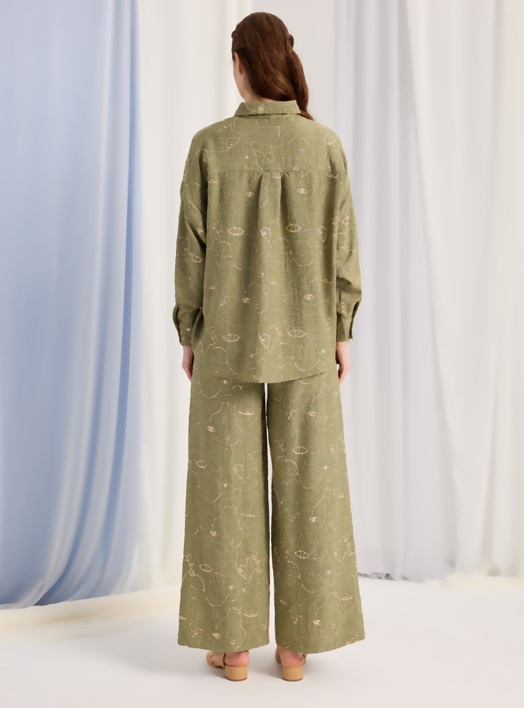 Khaki Embroidery Detailed Shirt & Trouser Set - Store WF