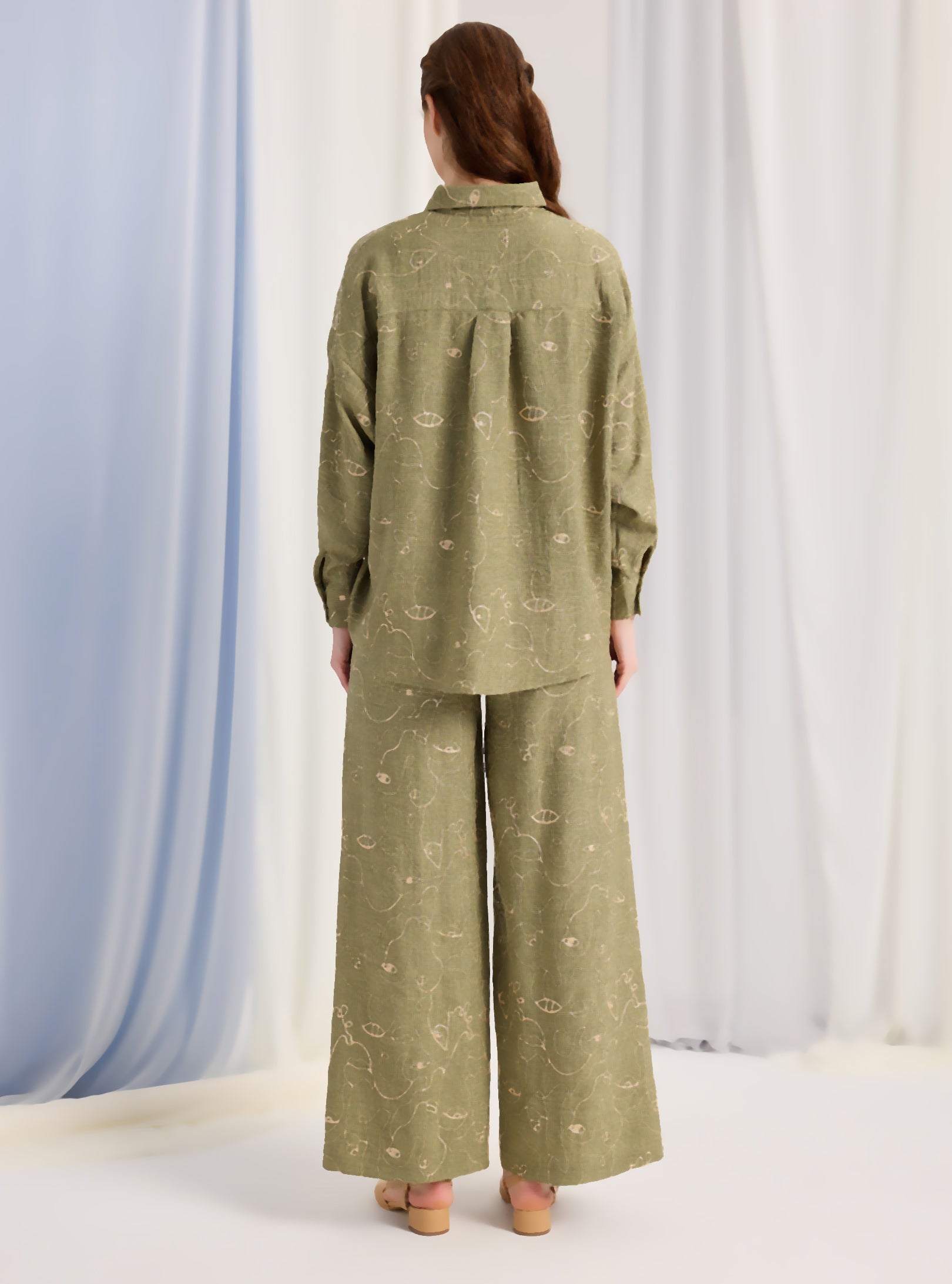 Khaki Embroidery Detailed Shirt & Trouser Set - Store WF