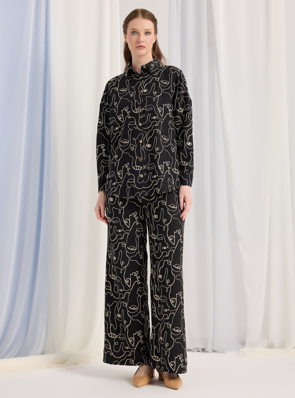 Black Embroidery Shirt & Trouser Set - Store WF