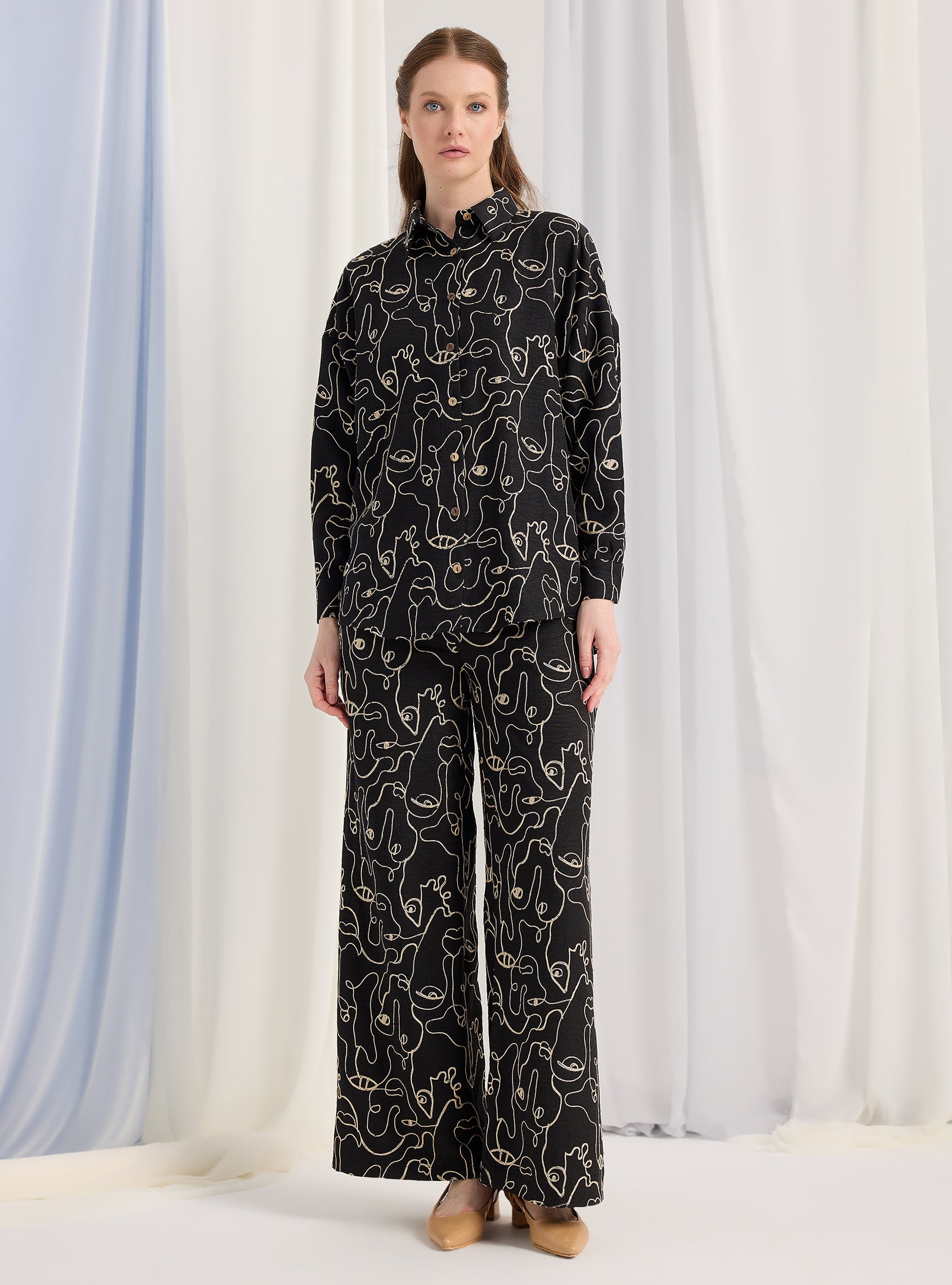 Black Embroidery Shirt & Trouser Set - Store WF