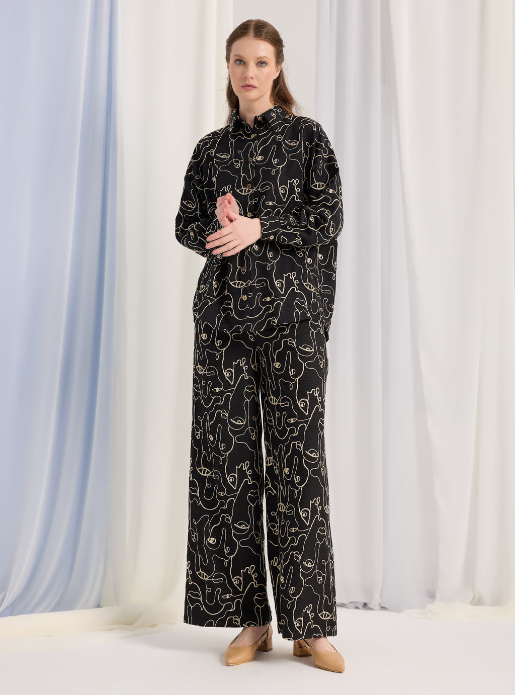 Black Embroidery Shirt & Trouser Set - Store WF
