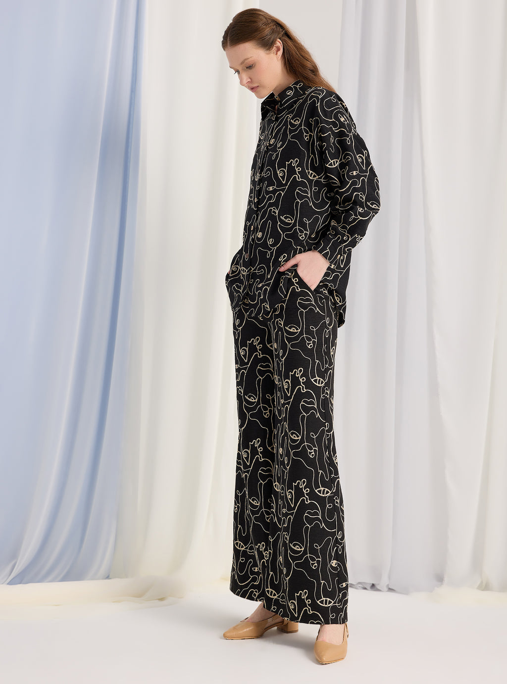 Black Embroidery Shirt & Trouser Set - Store WF