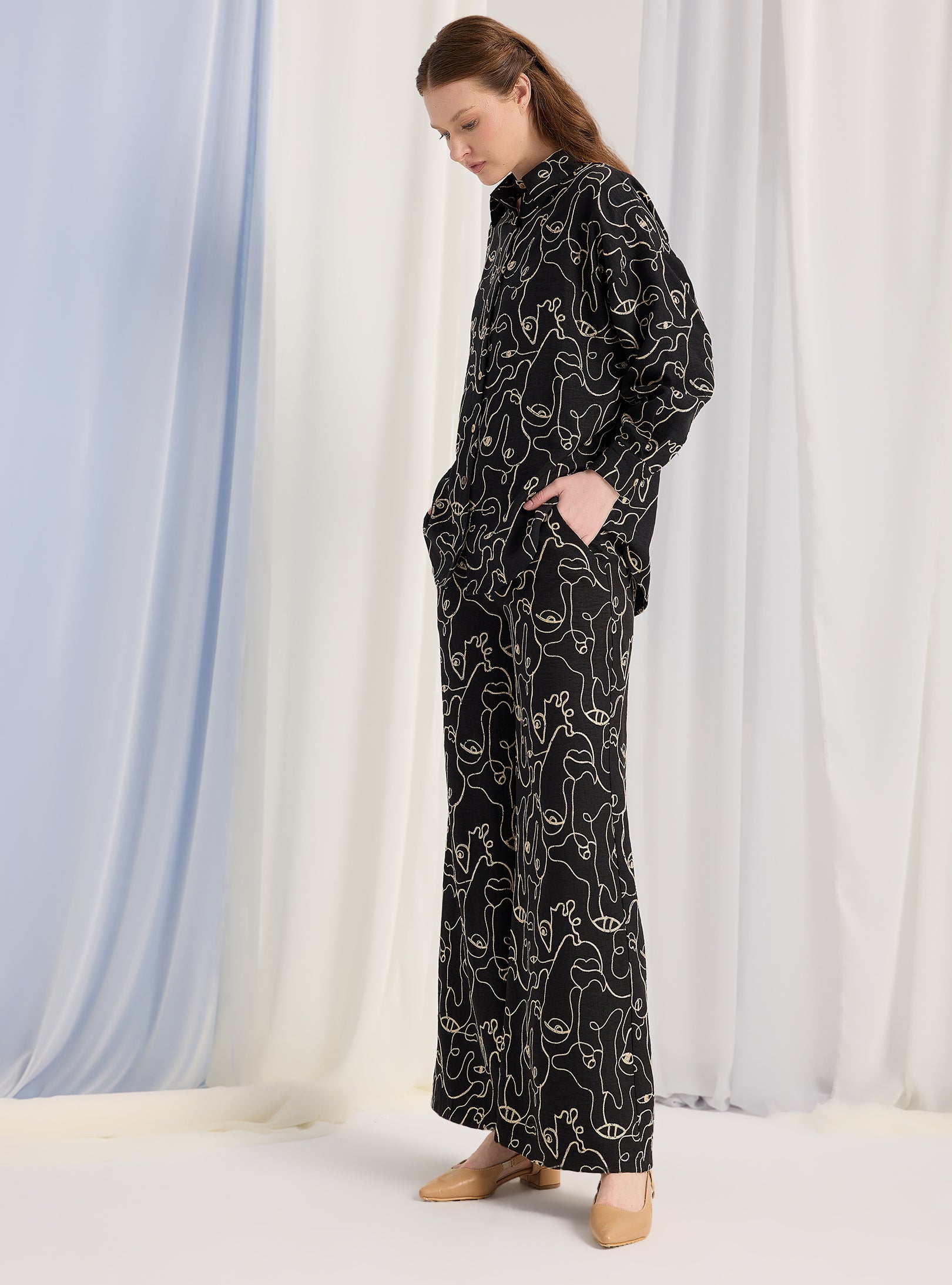 Black Embroidery Shirt & Trouser Set - Store WF