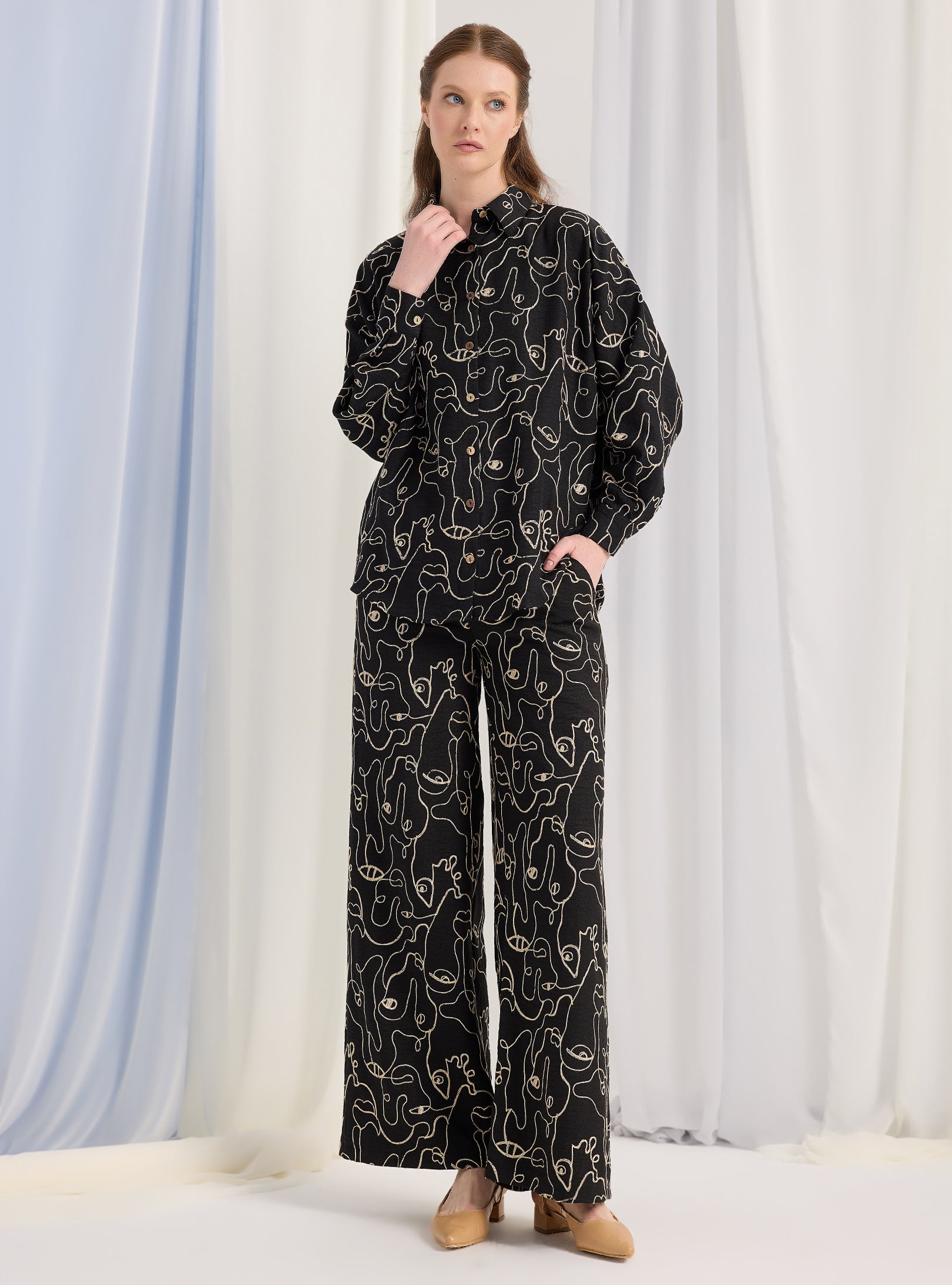 Black Embroidery Shirt & Trouser Set - Store WF